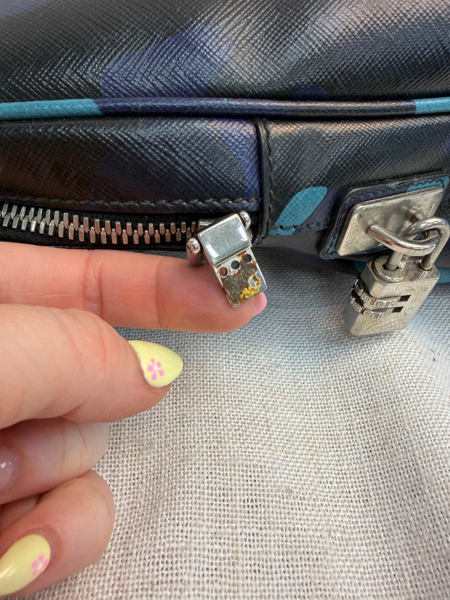 Prada Blue Camo Saffiano Leather Briefcase