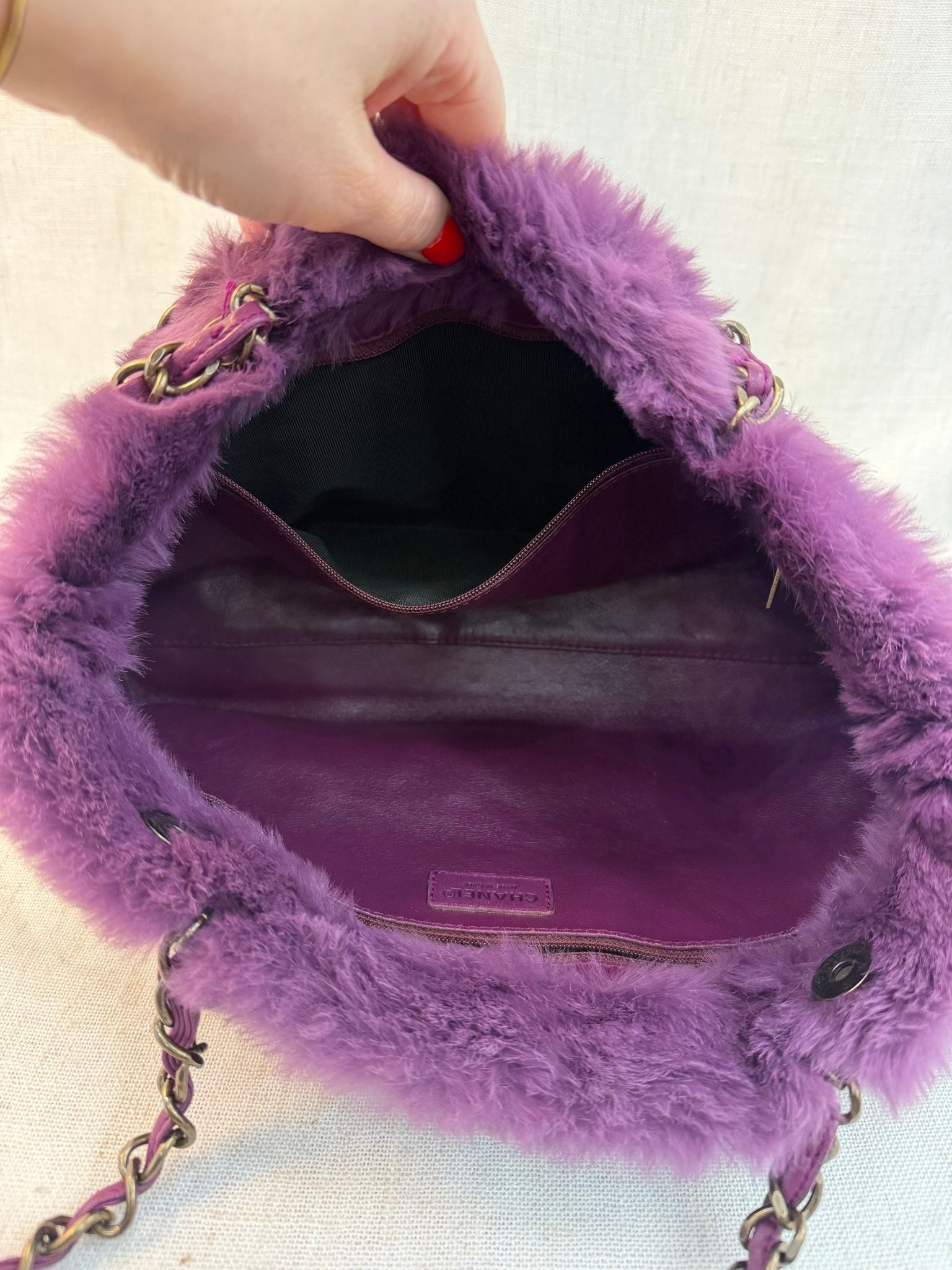 Chanel Purple Rabbit Fur Mademoiselle Shoulder Bag