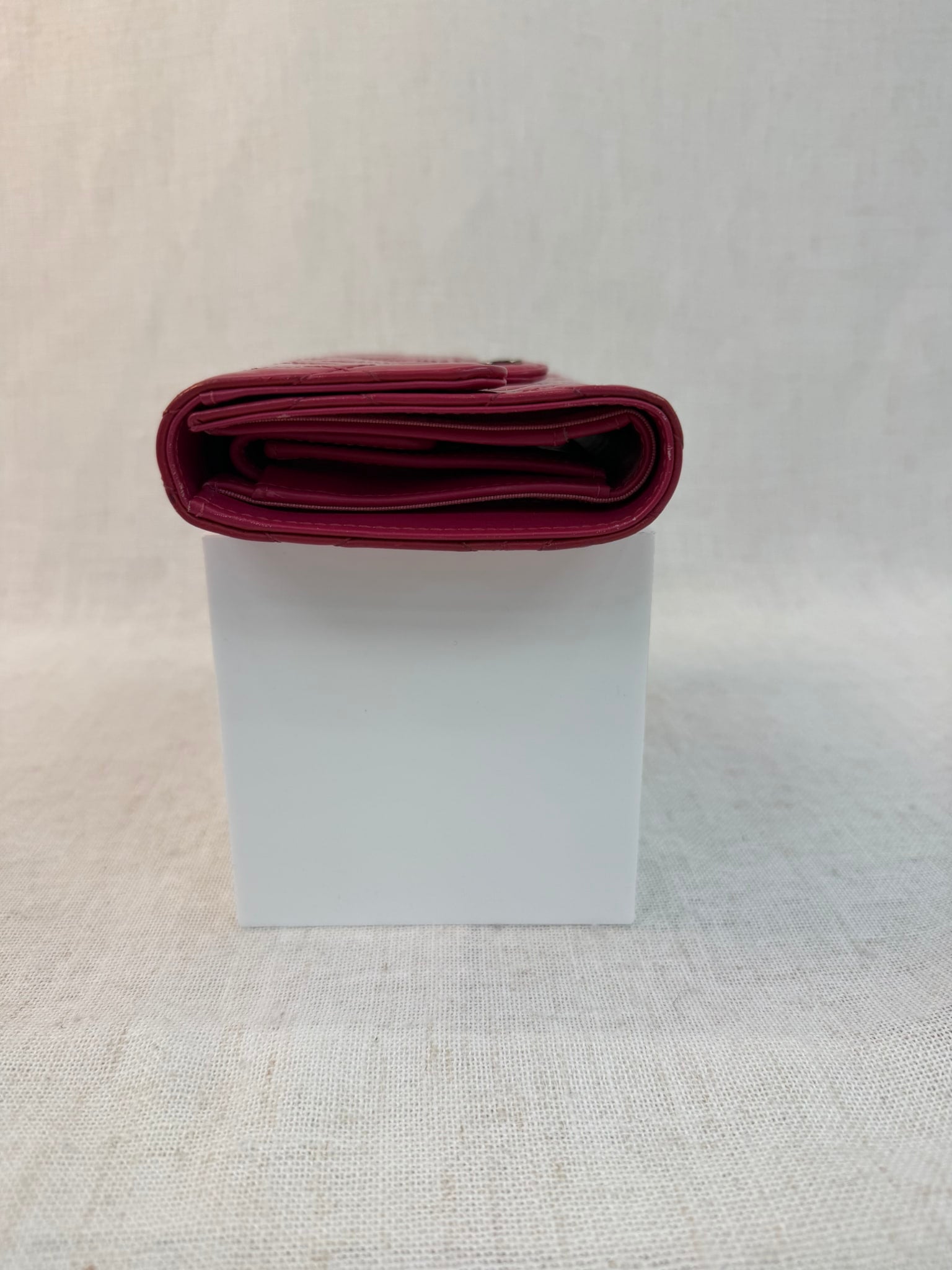 Chanel Pink Patent Leather Quilted Wave Long Wallet