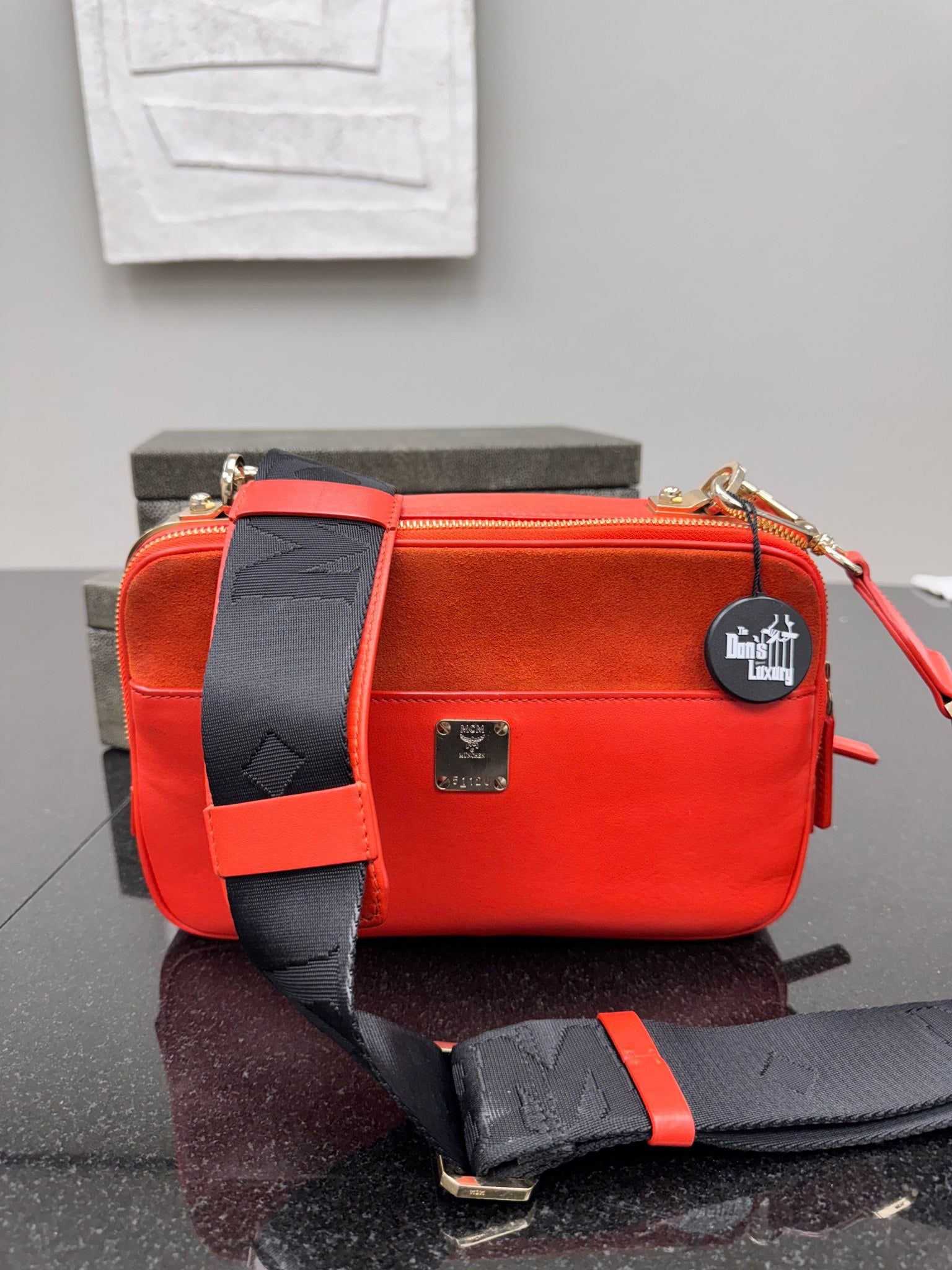 MCM Orange Suede Crossbody Bag