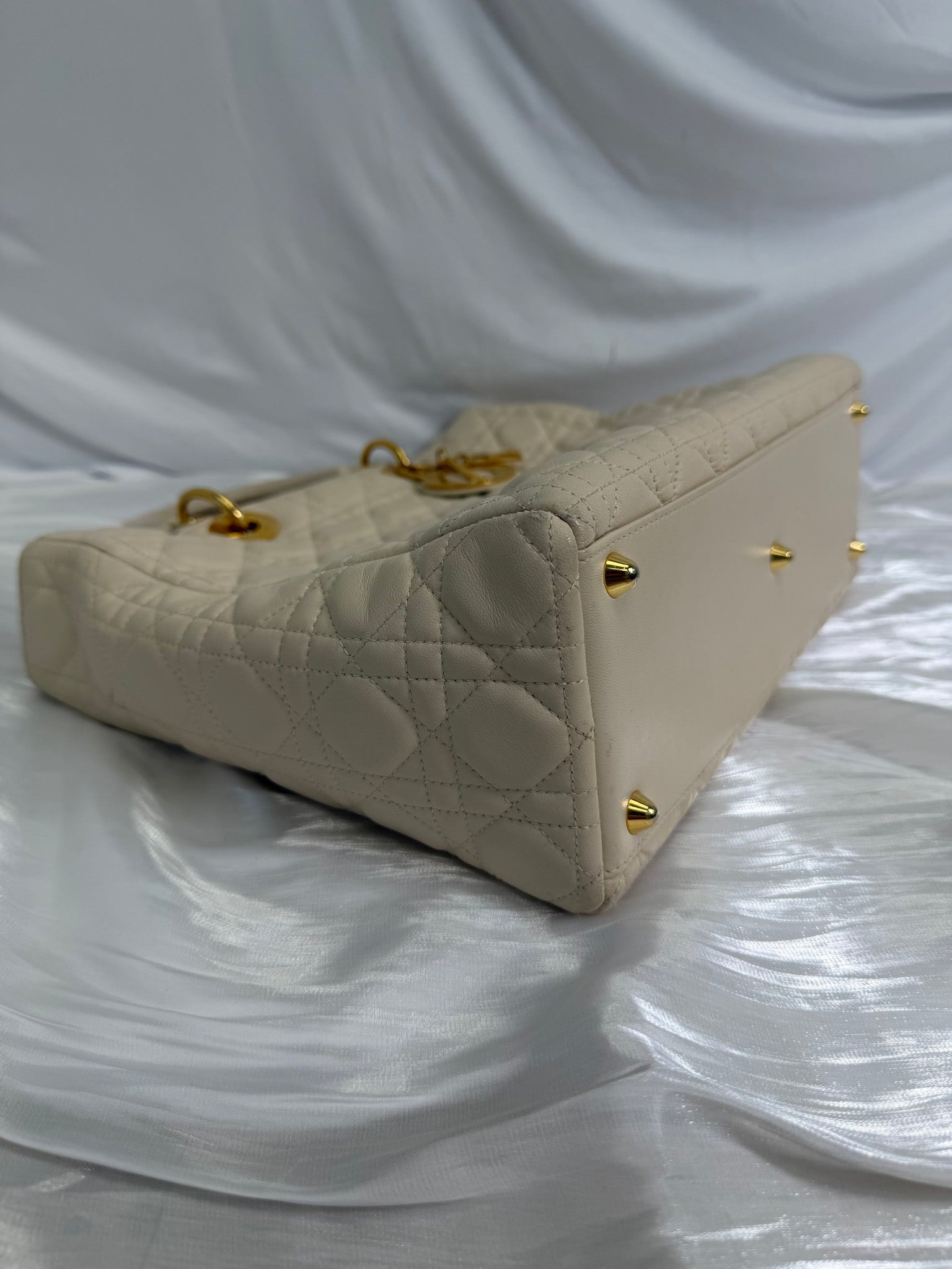 Christin Dior Cream Cannage Leather Large Lady Dior