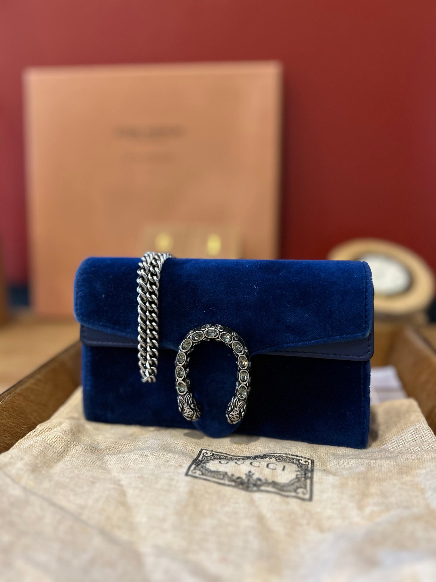 Gucci Blue Velvet Mini Dionysus Super Crossbody Bag