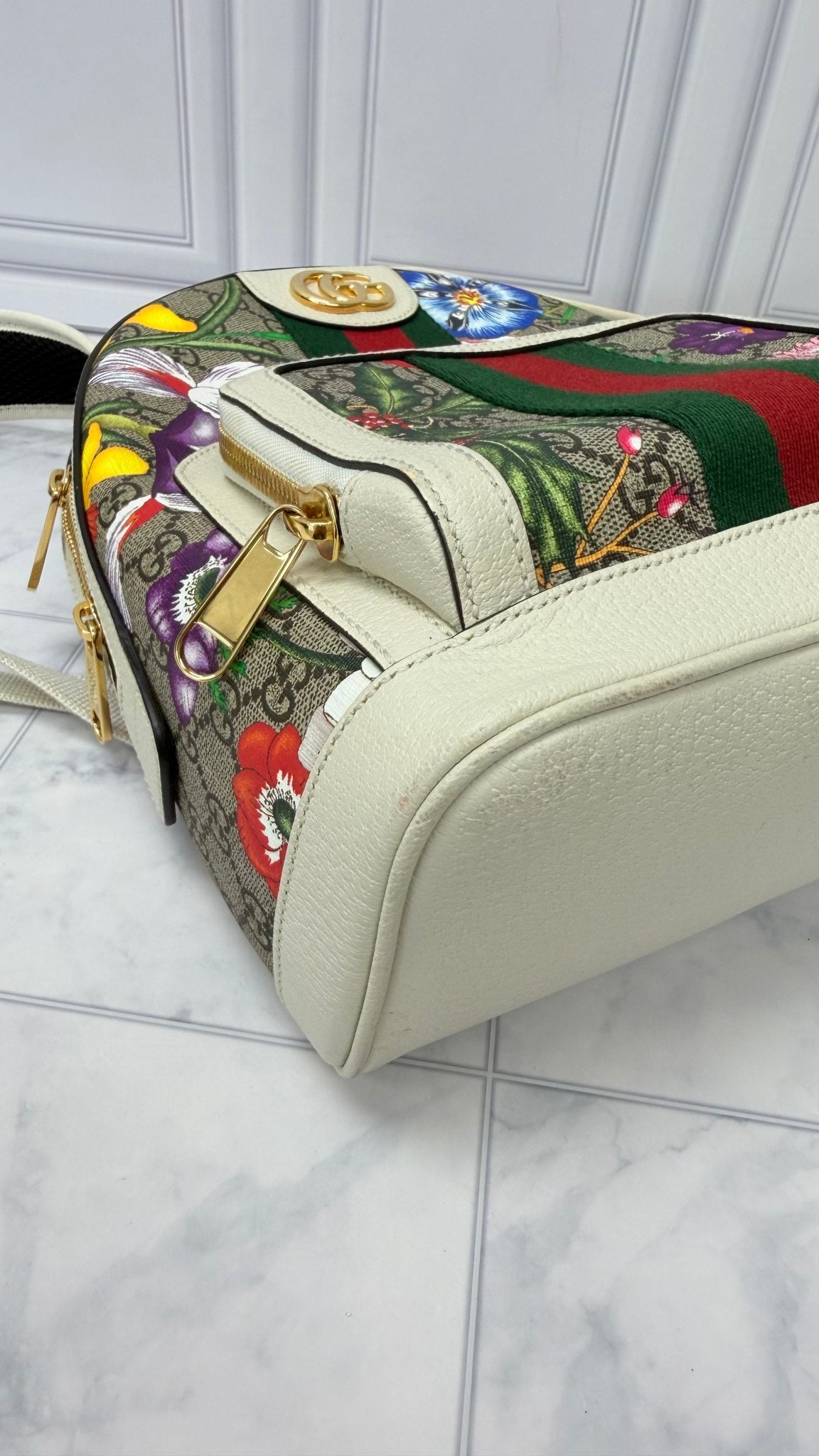 Gucci White GG Supreme Floral Mini Backpack