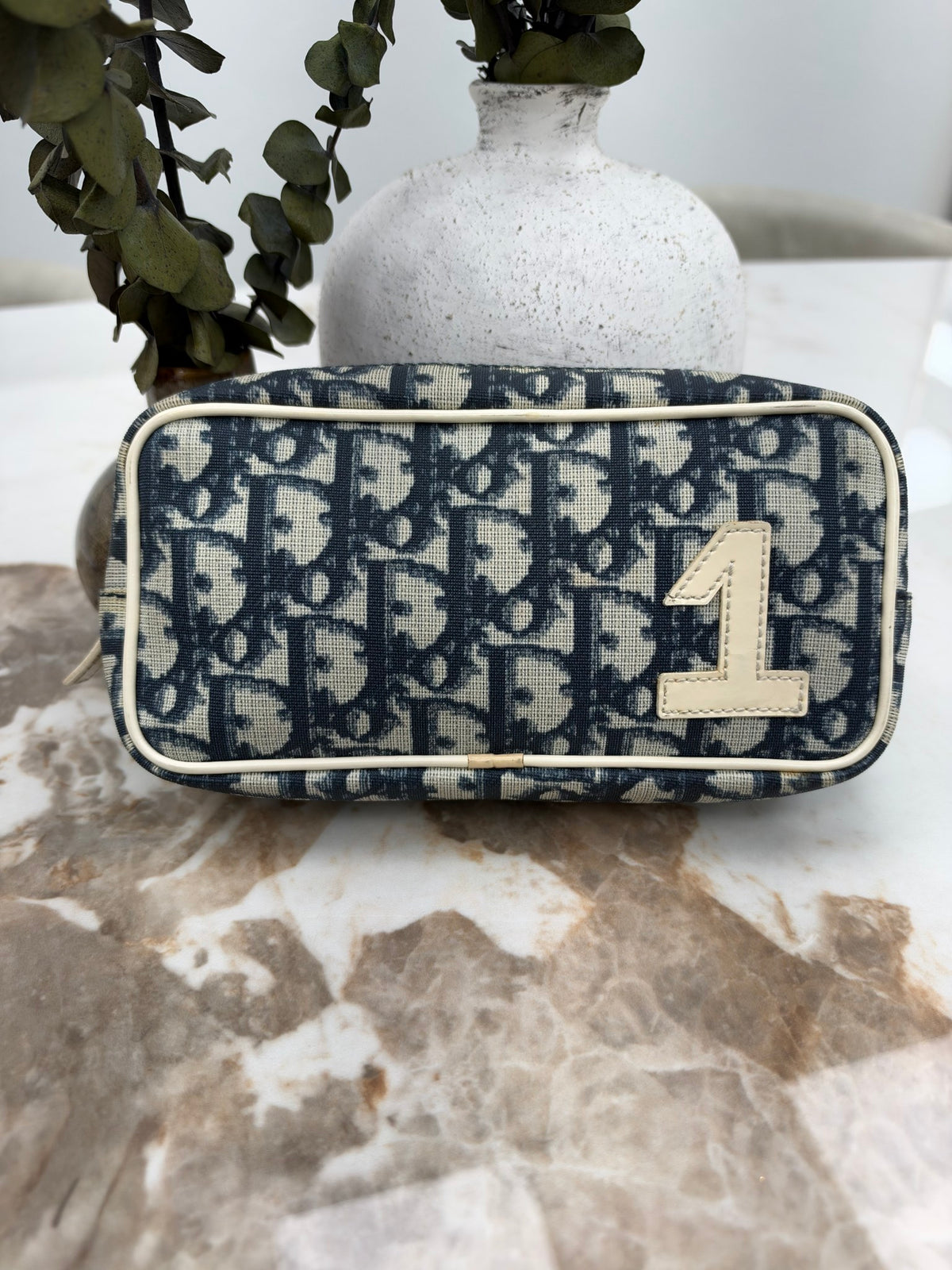Christian Dior Navy Blue & Cream Trotter Monogram Coated Canvas Zippy Cosmetic Pouch