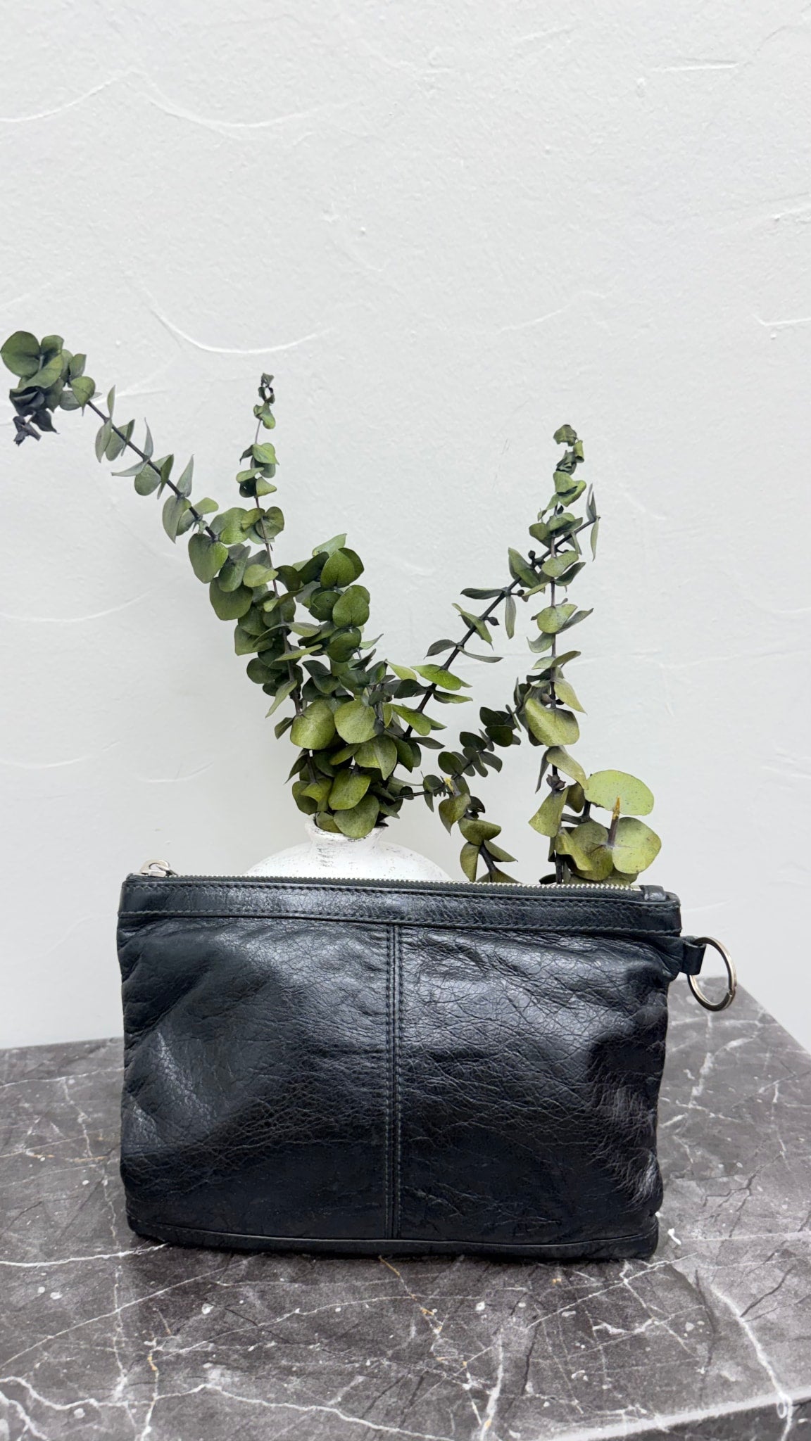 Balenciaga Black Leather City Clip Clutch Pouch