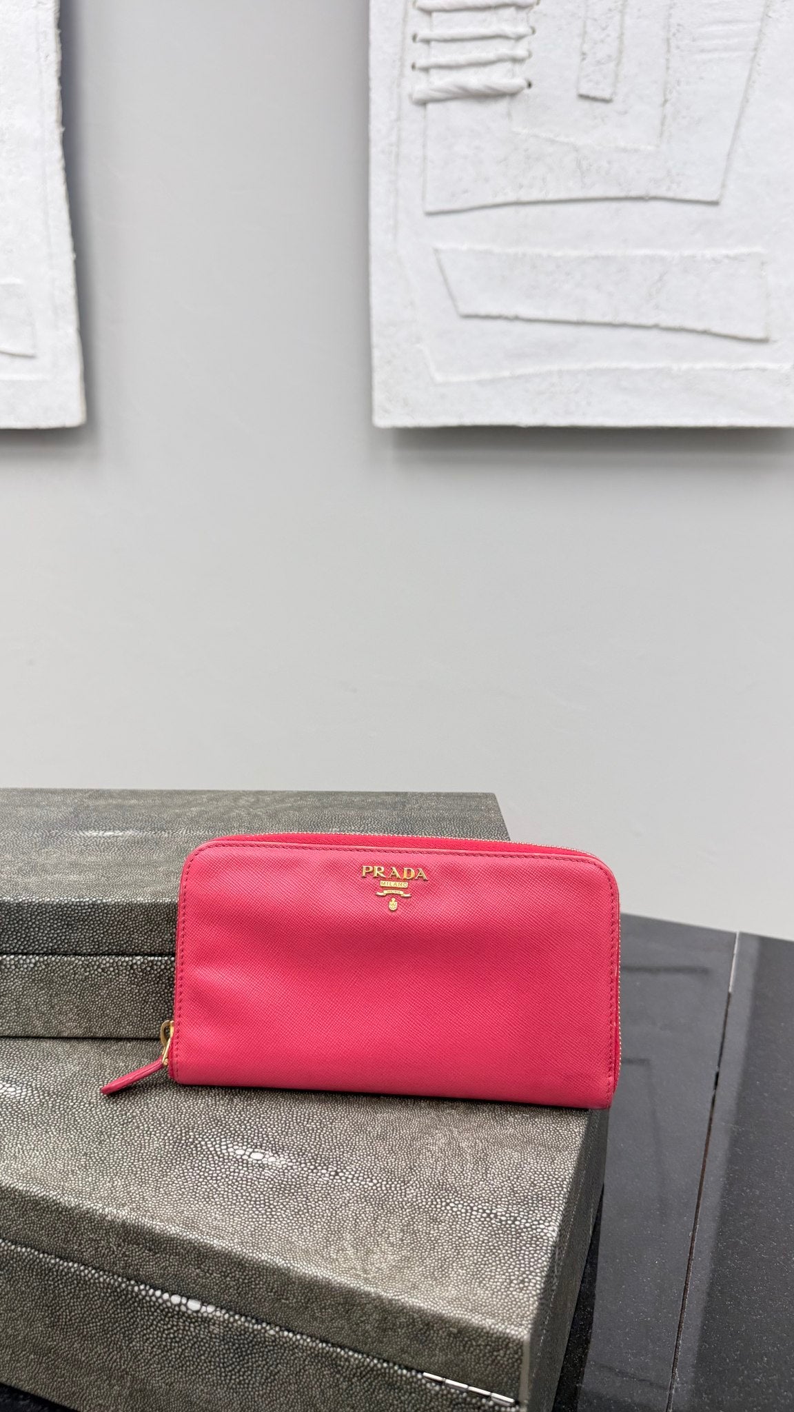 Prada Pink Saffiano Leather Zippy Wallet