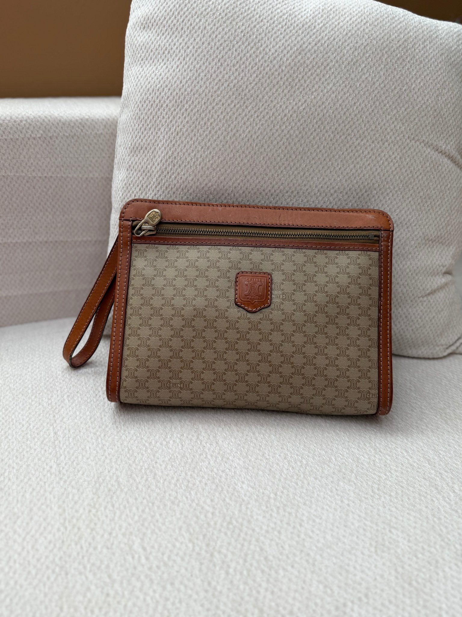 Celine Beige Macadam Coated Canvas Travel Pouch