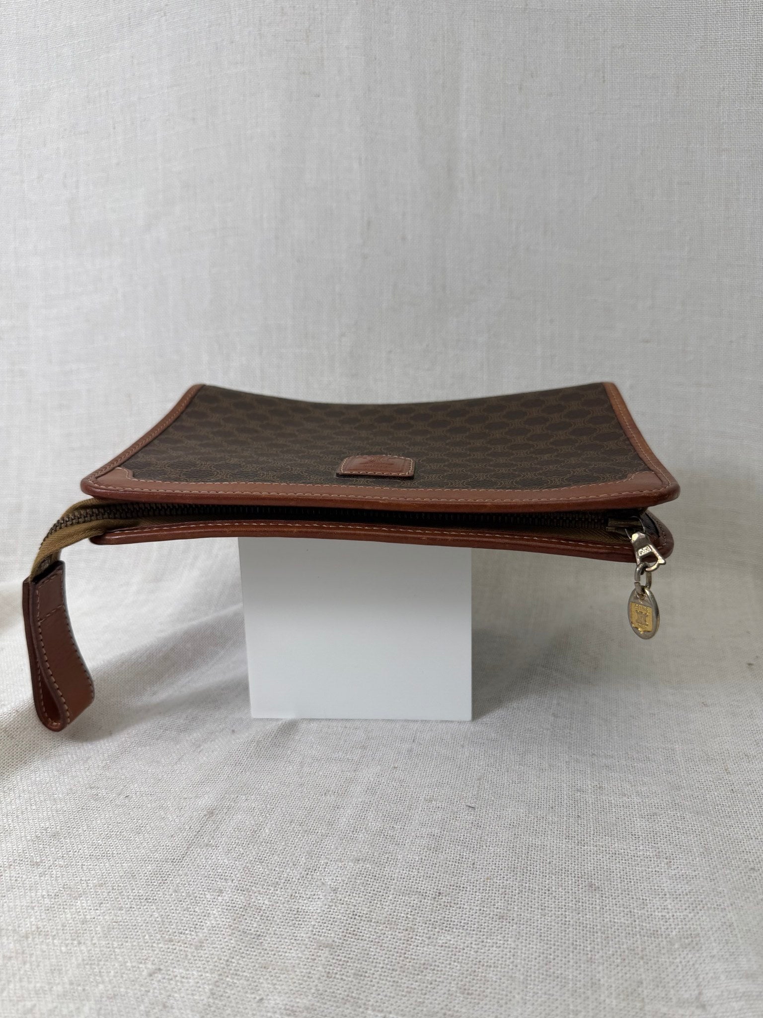 Celine Brown Coated Canvas Macadam Travel Pouch