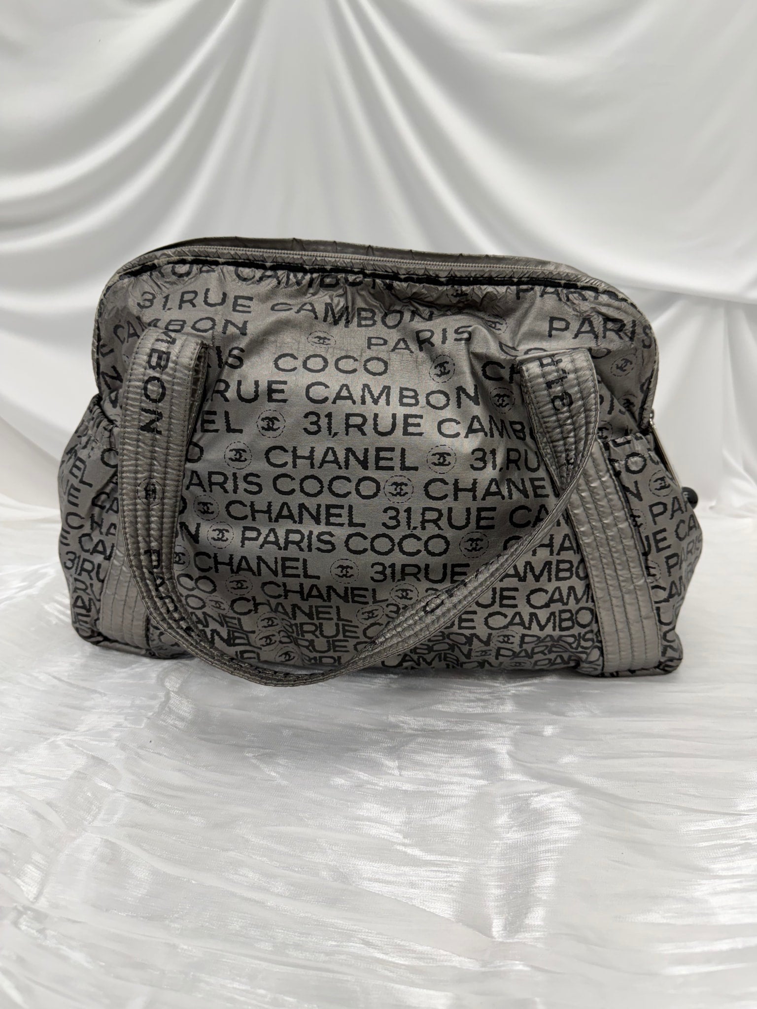 Chanel Silver Rue Cambon Paris Logo Bowler Bag