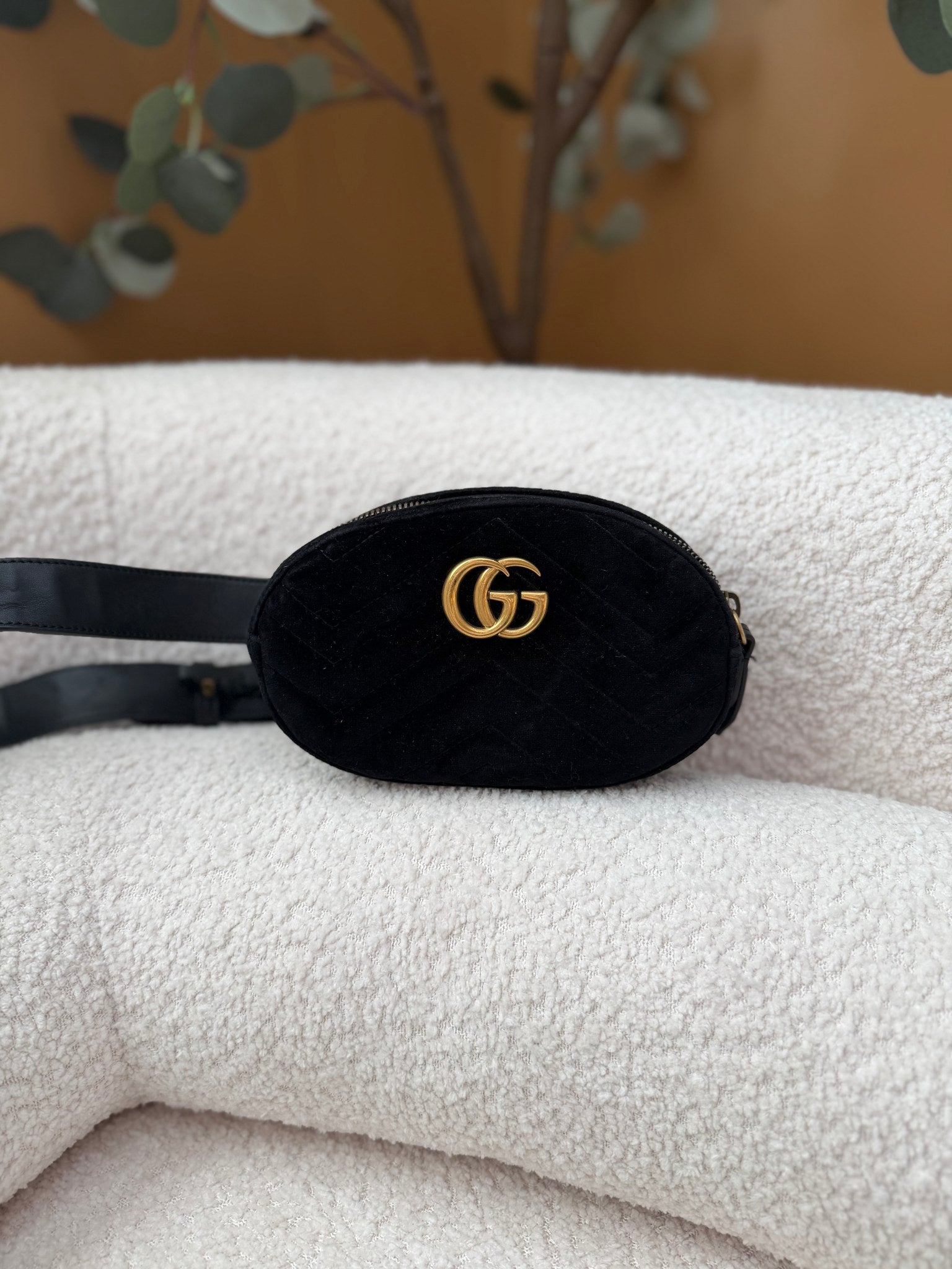 Gucci Black Velvet Marmont Belt Bag