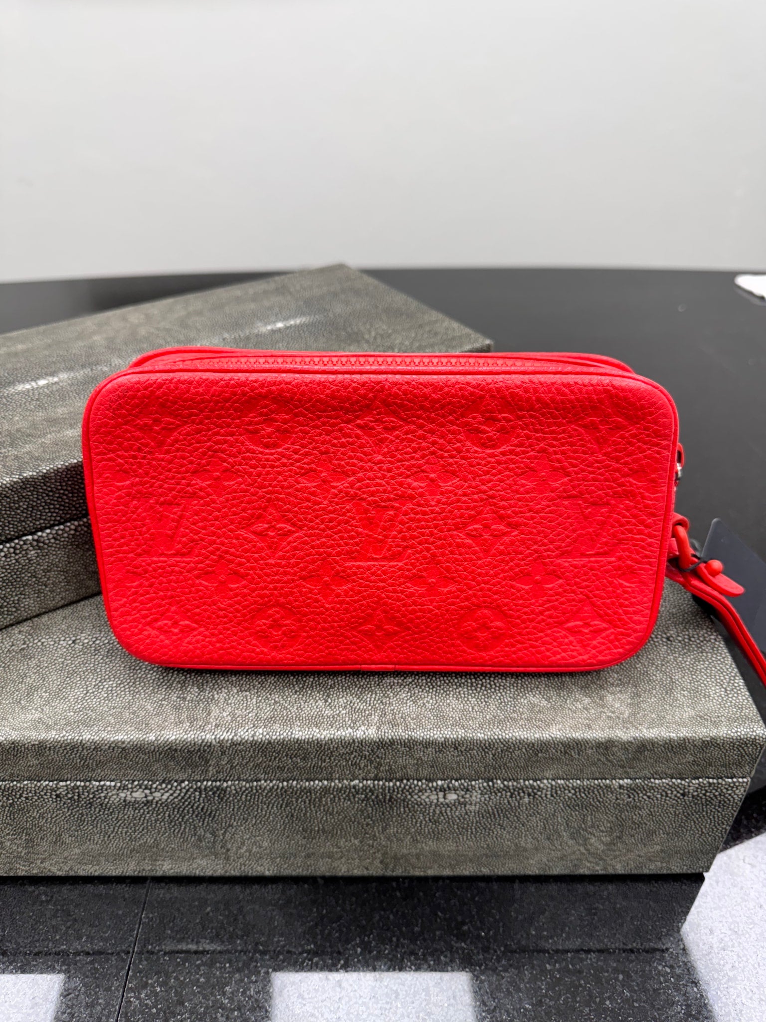 Louis Vuitton Red Taurillon Leather Pochette Volga Clutch Bag