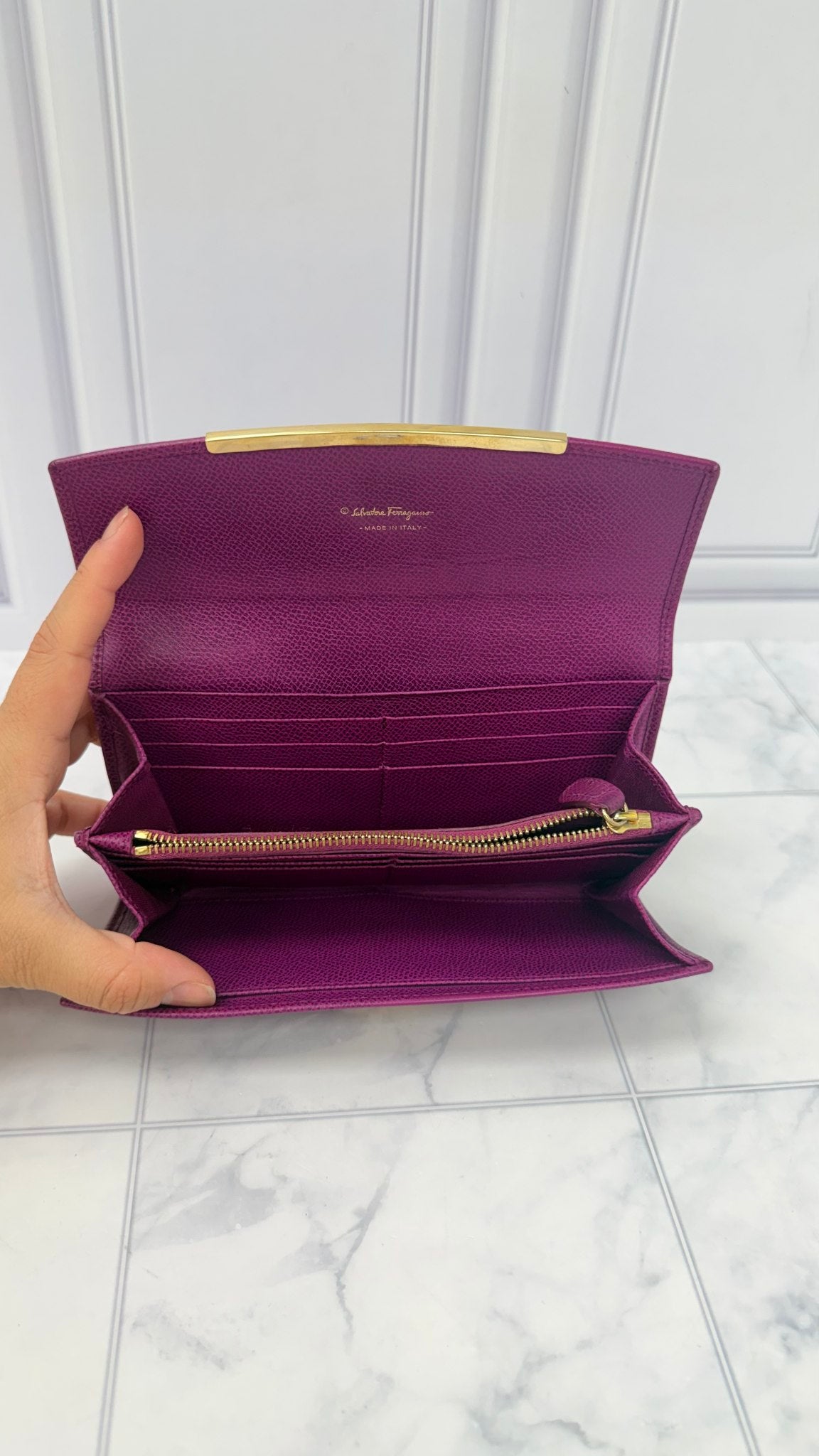 Salvatore Ferragamo Purple Grained Leather Long Wallet