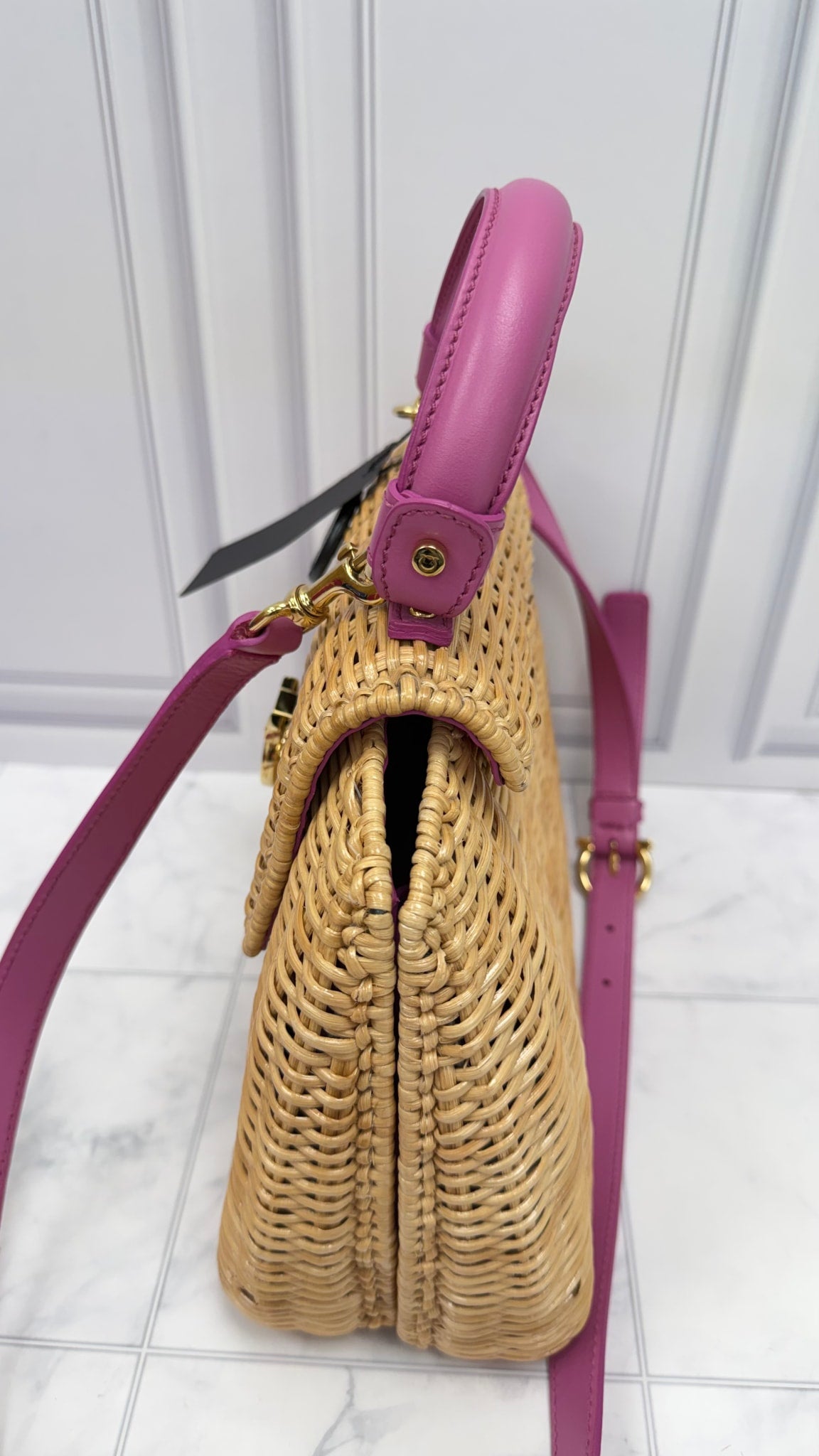Salvatore Ferragamo Wicker & Pink Leather 2Way Bag