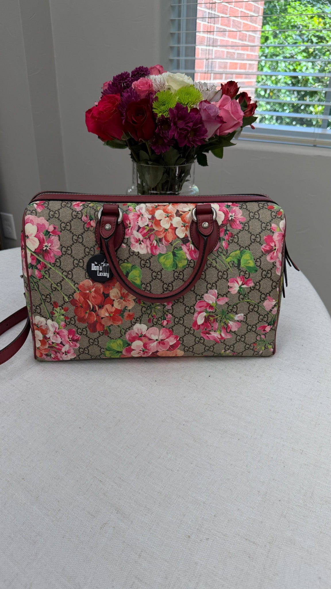 Gucci Pink Blooms Supreme Canvas Large Boston 2way Bag