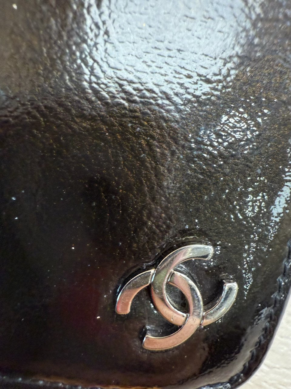 Chanel Black Patent Leather Zippy Compact Wallet
