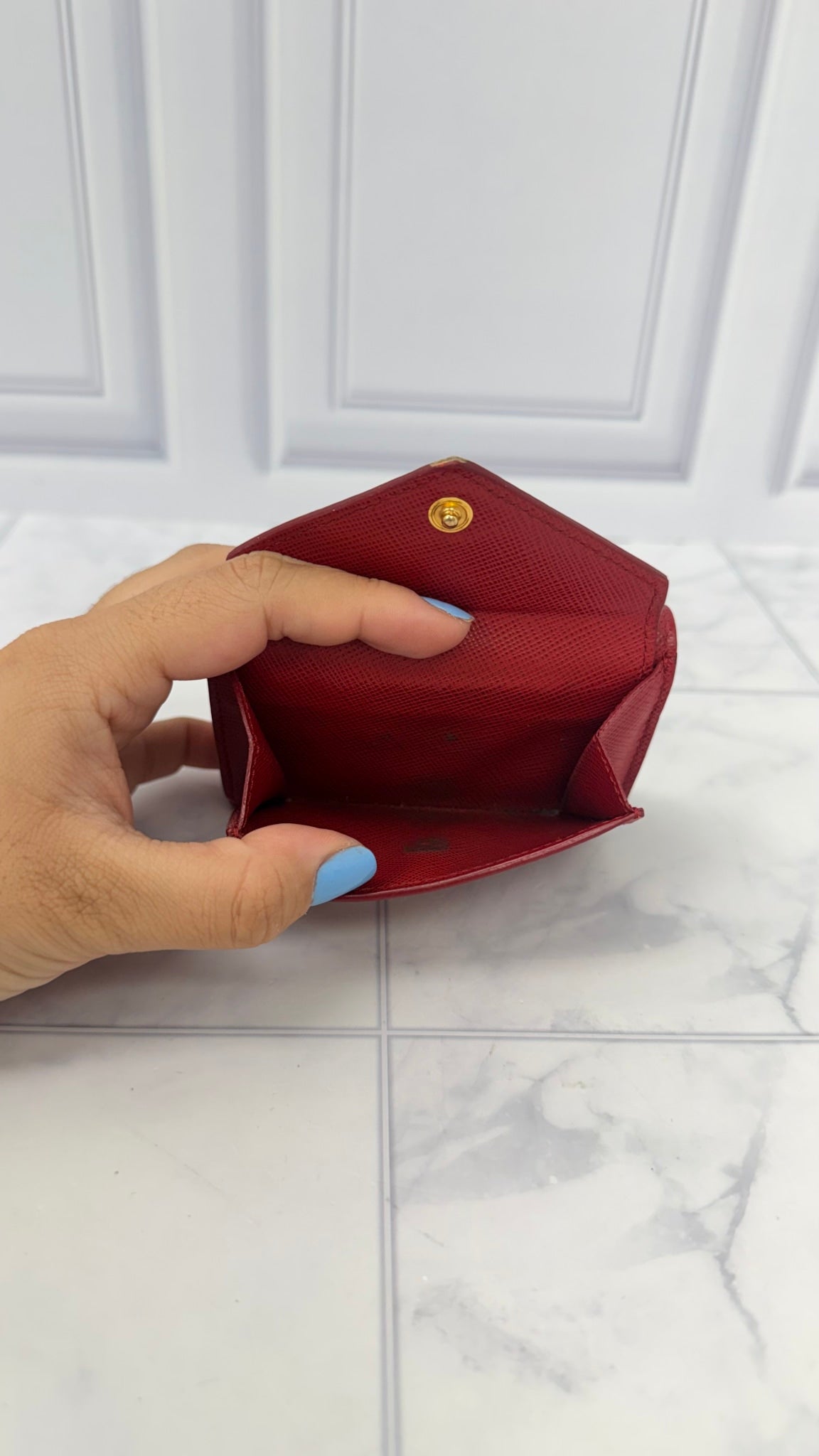 Prada Red Saffiano Leather Trifold Compact Wallet
