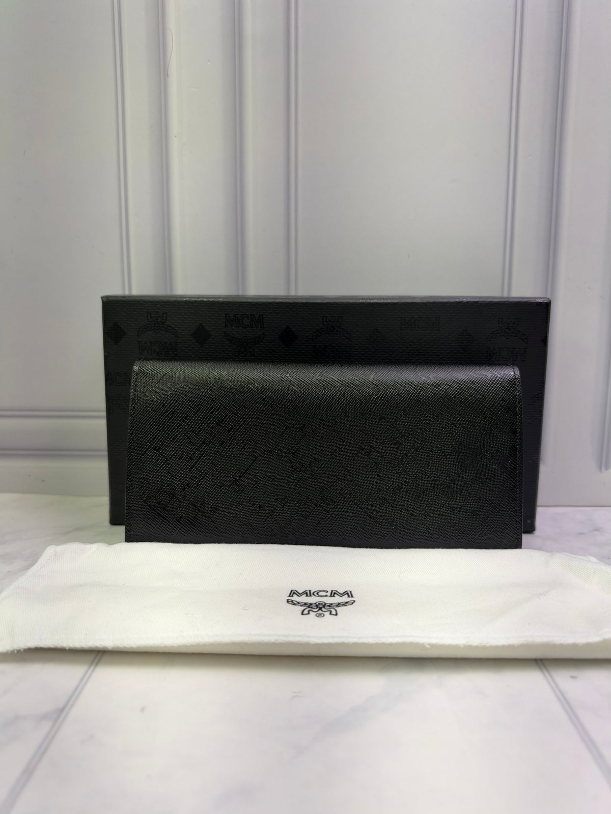 BRAND NEW - MCM Black Leather Trifold Long Wallet