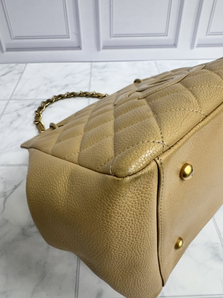 Chanel Tan Caviar Leather Petite Timeless Tote Bag