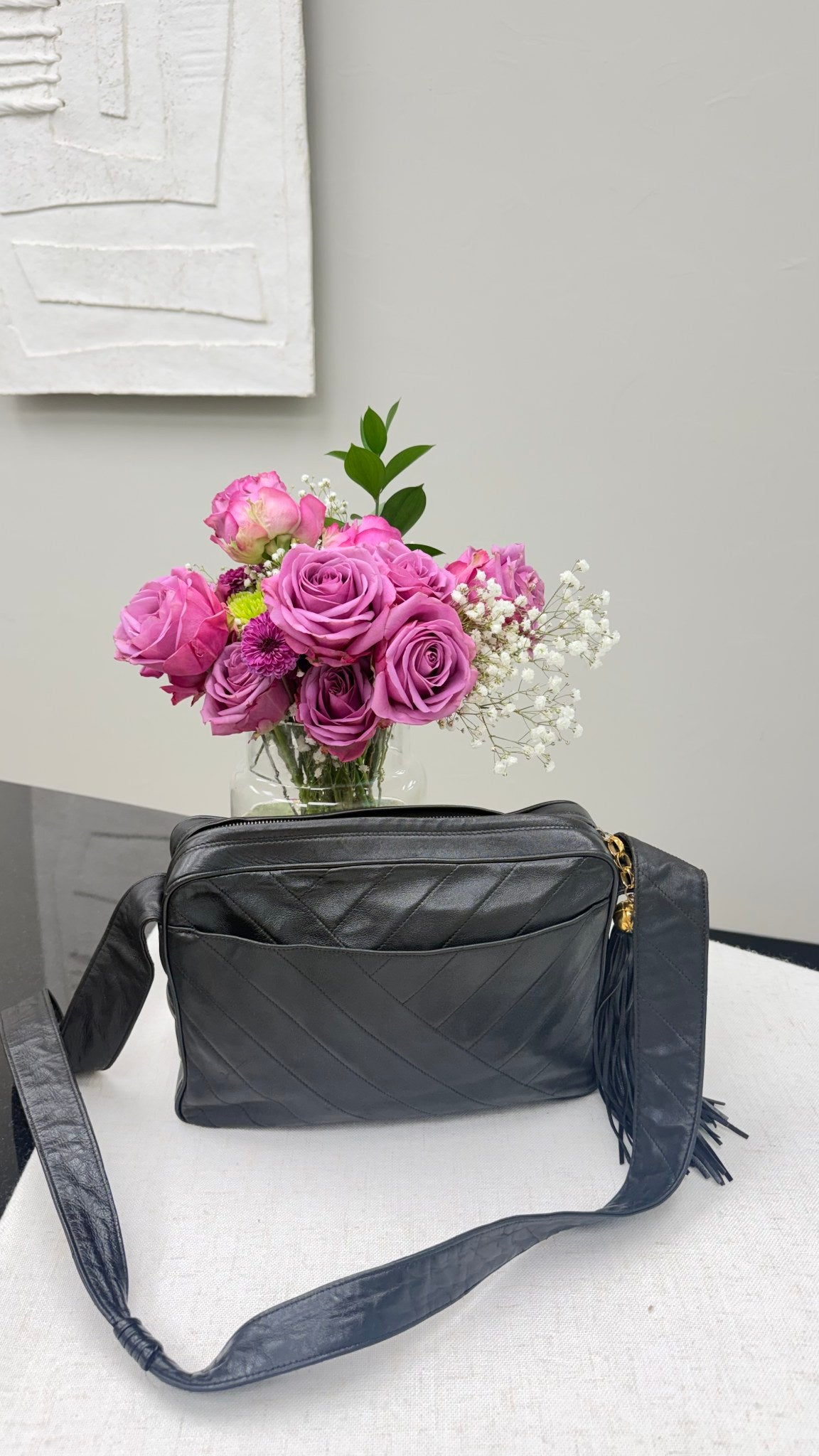 Chanel Vintage Black Lambskin Leather Camera Bag