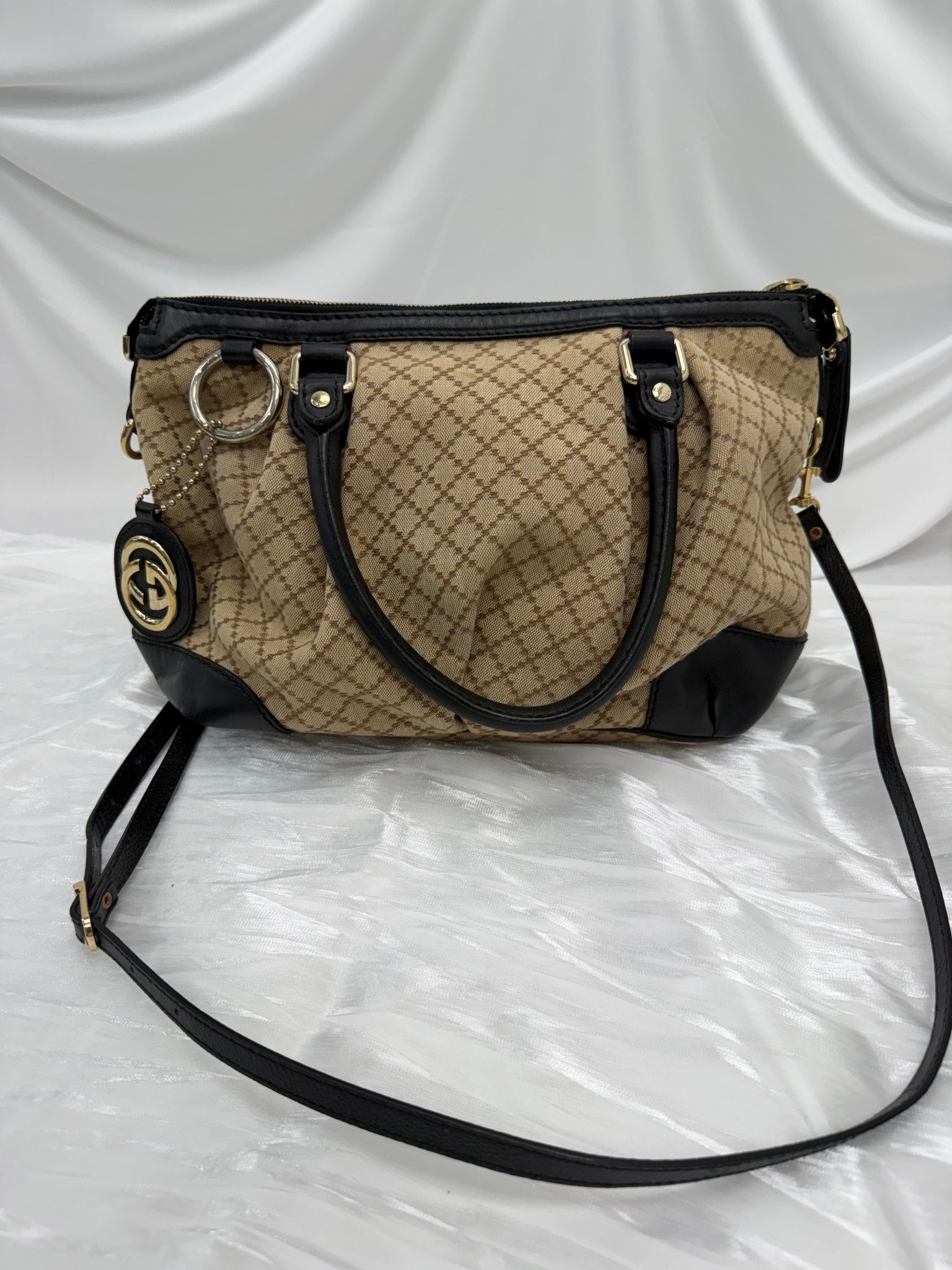 Gucci Beige Diamante Canvas Sukey Handbag