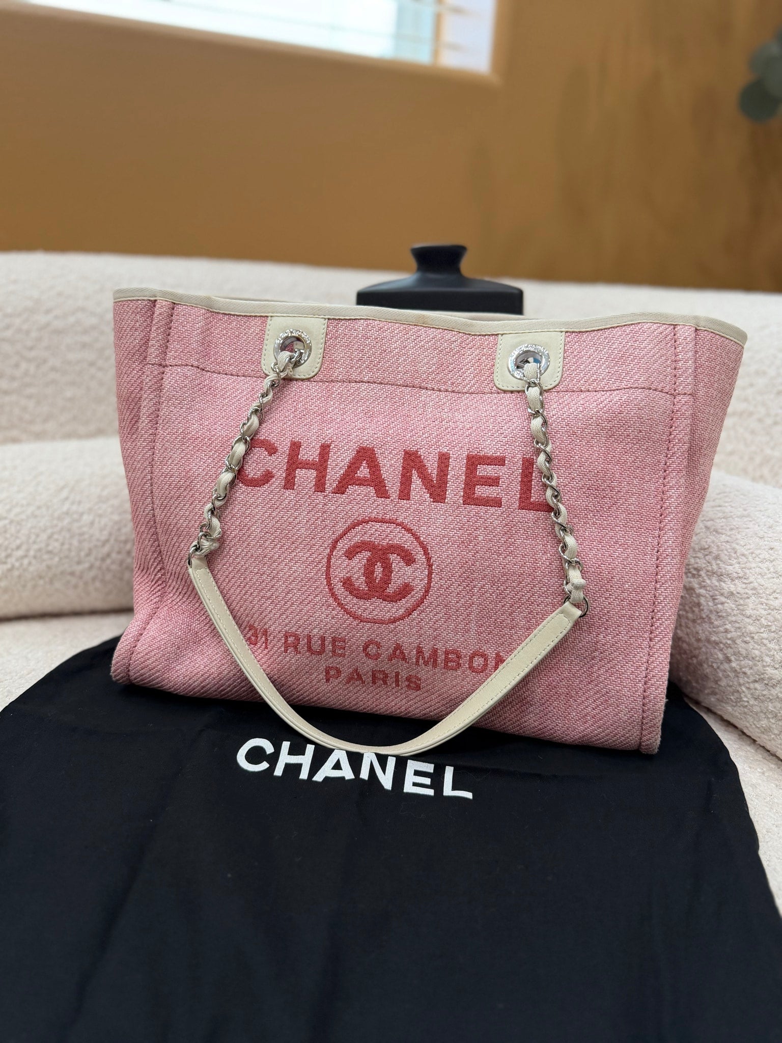 Chanel Pink Canvas Small Deauville Tote Bag