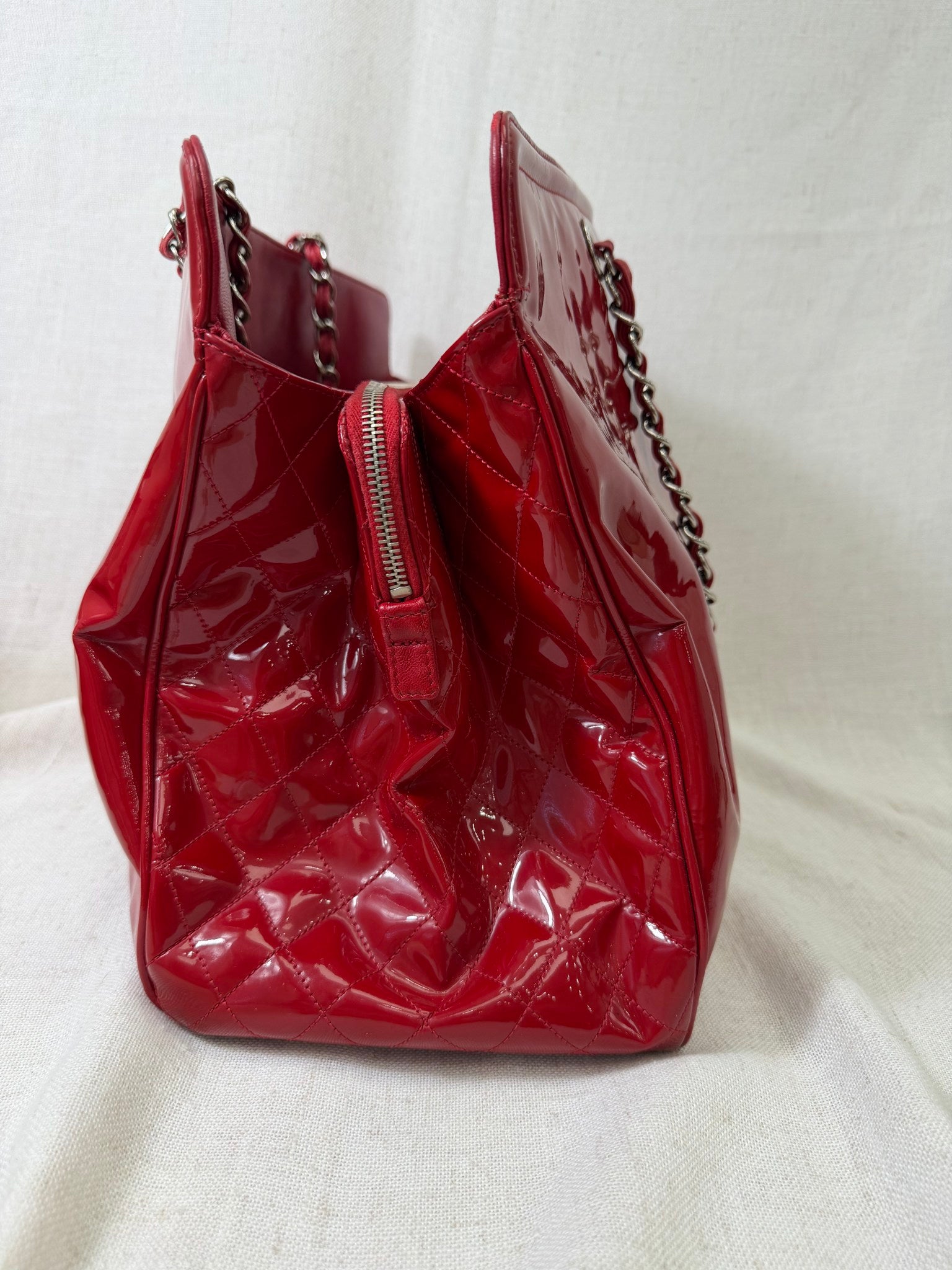 Chanel Red Patent Leather Tote Bag