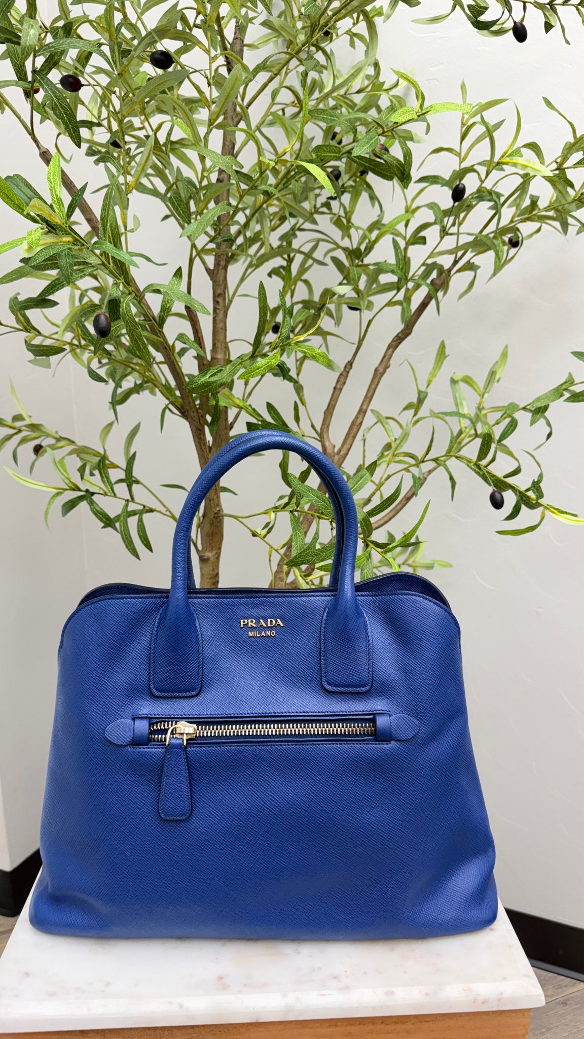 Prada Blue Saffiano Leather Handbag
