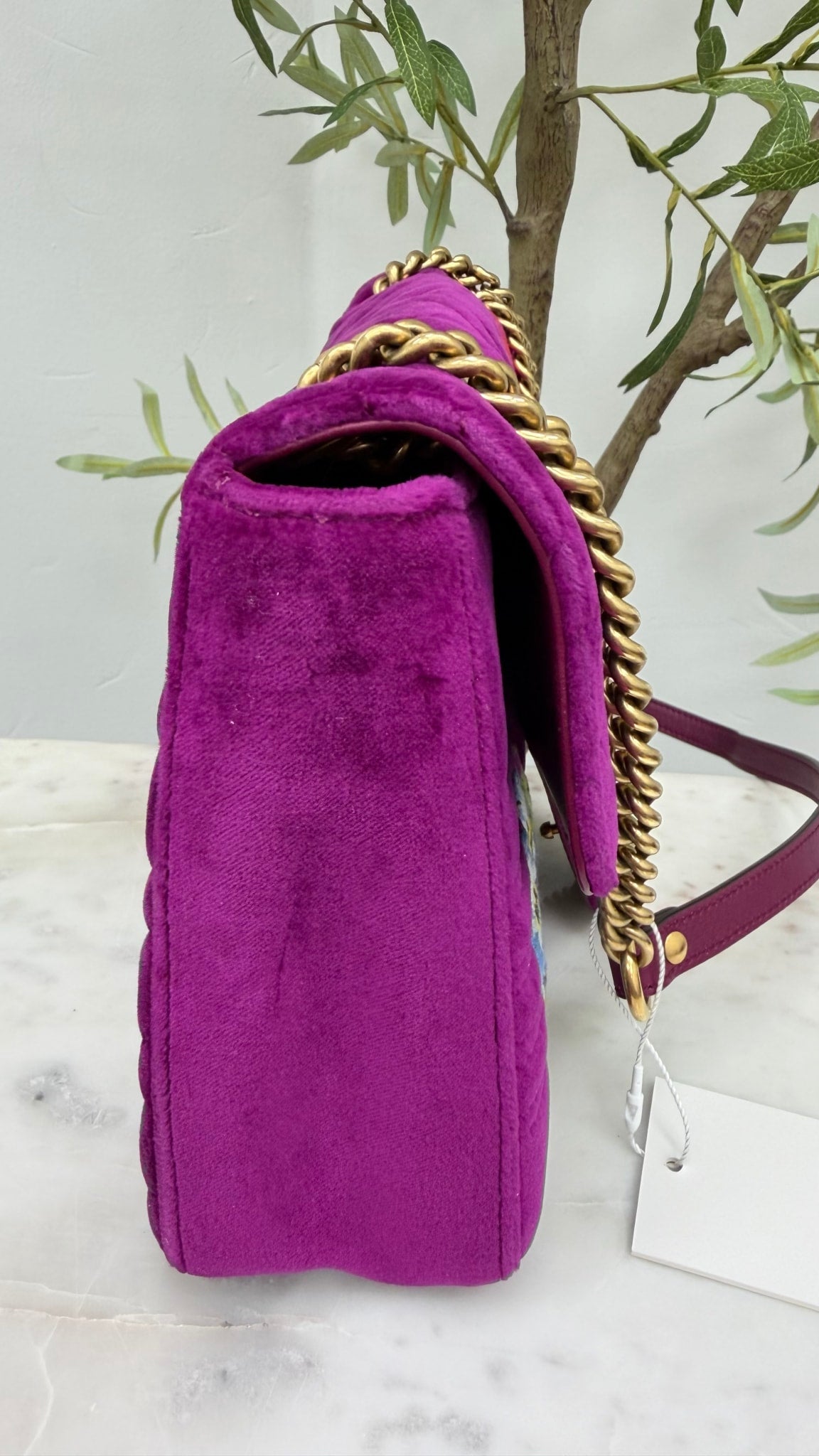 Gucci Purple Suede LOVED Embroidered Medium Marmont Flap Bag