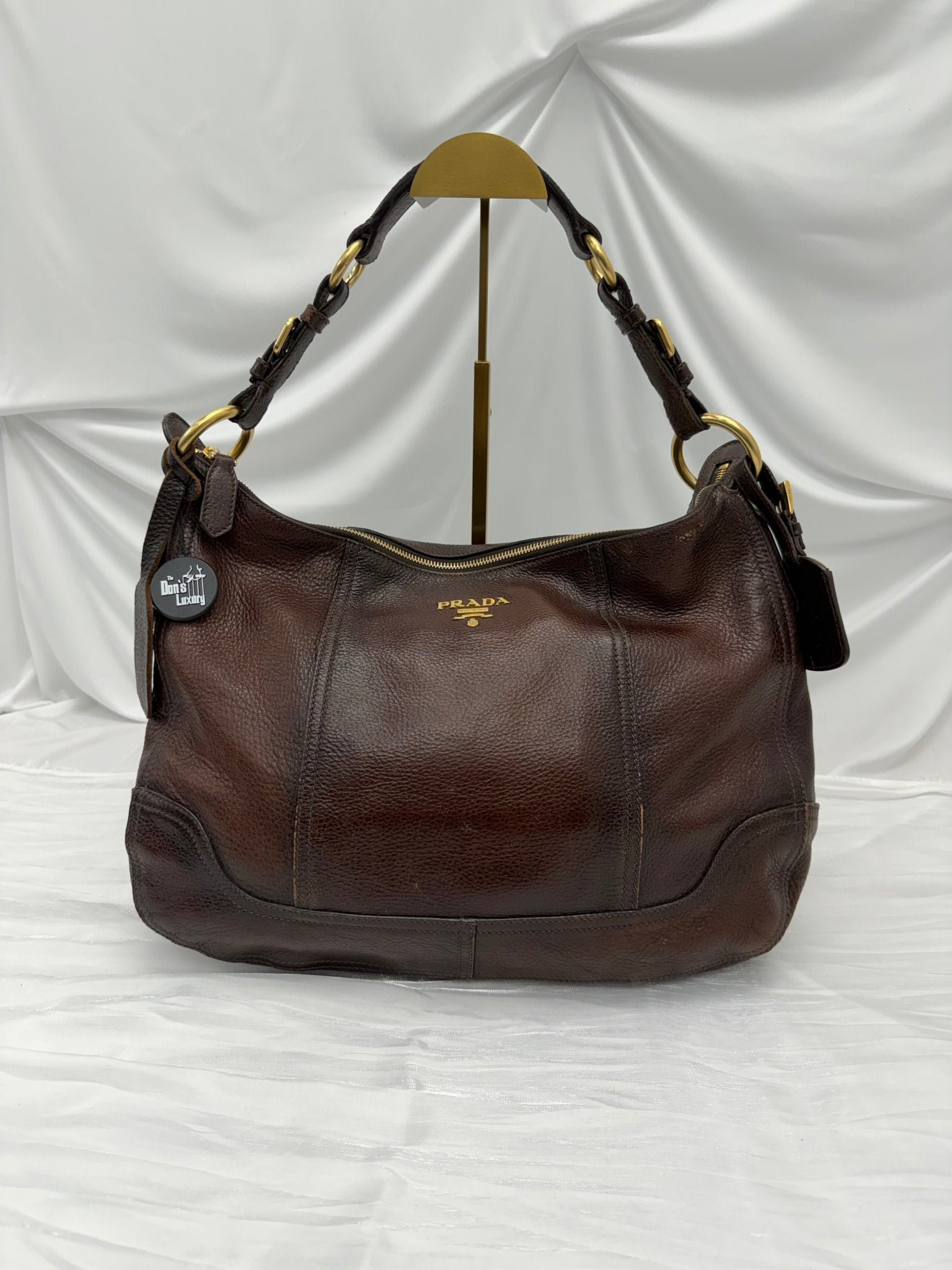 Prada Brown Leather Cervo Antik Hobo Handbag