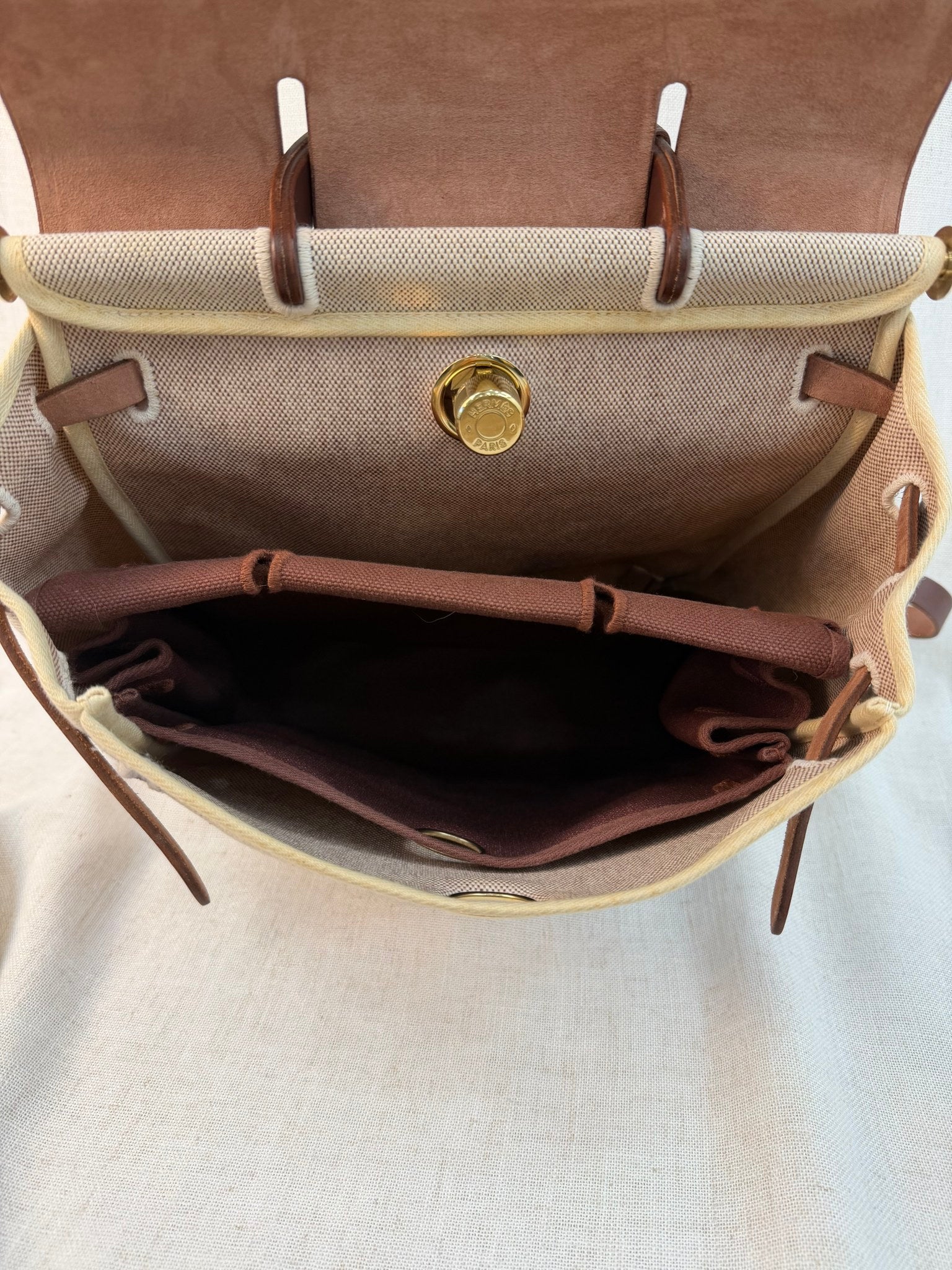 Hermes Tan Canvas Herbag Backpack