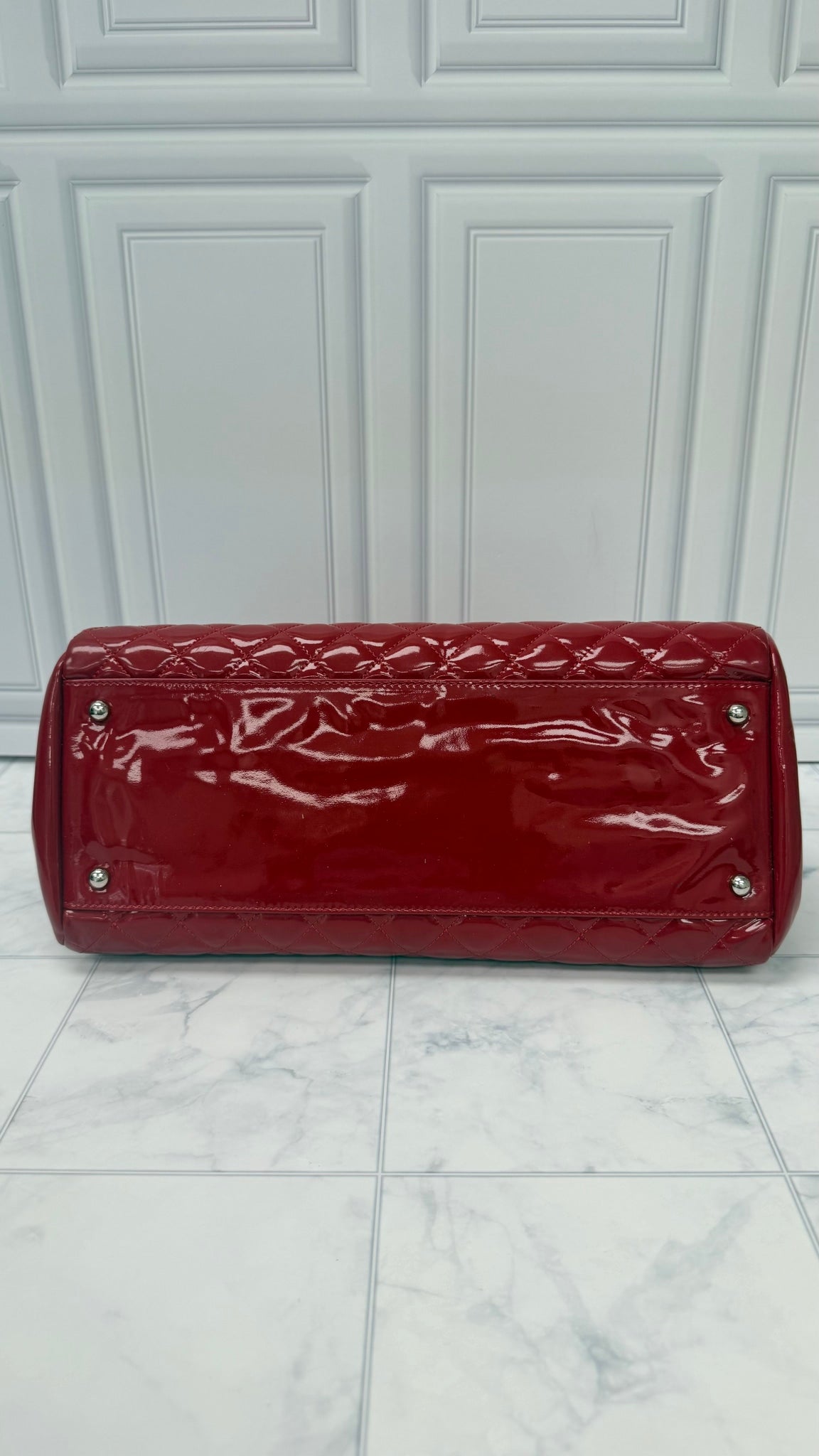Chanel Red Patent Leather Mademoiselle Bowling Bag