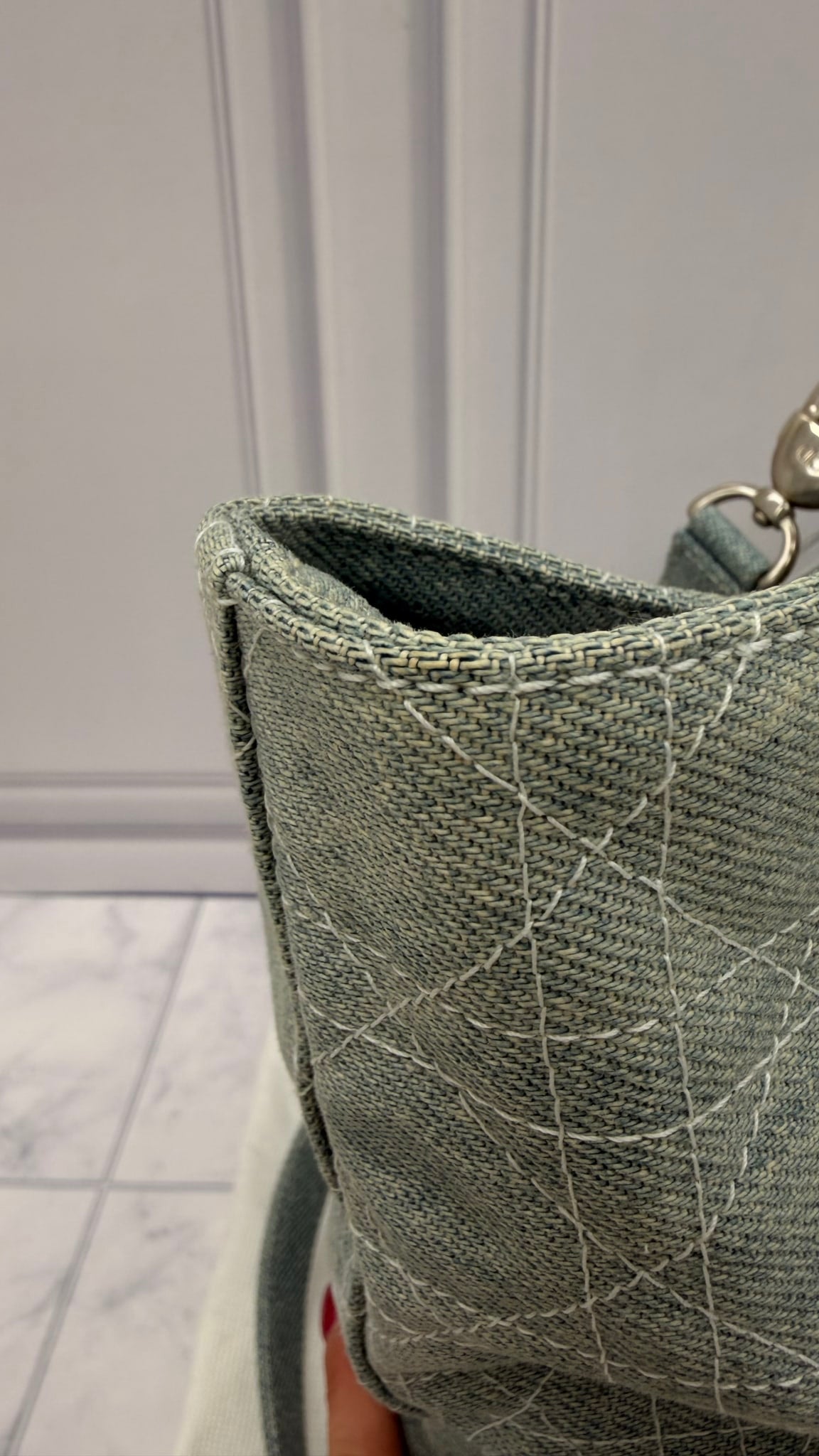 Christian Dior Denim Cannage Large Lady Dior Handbag