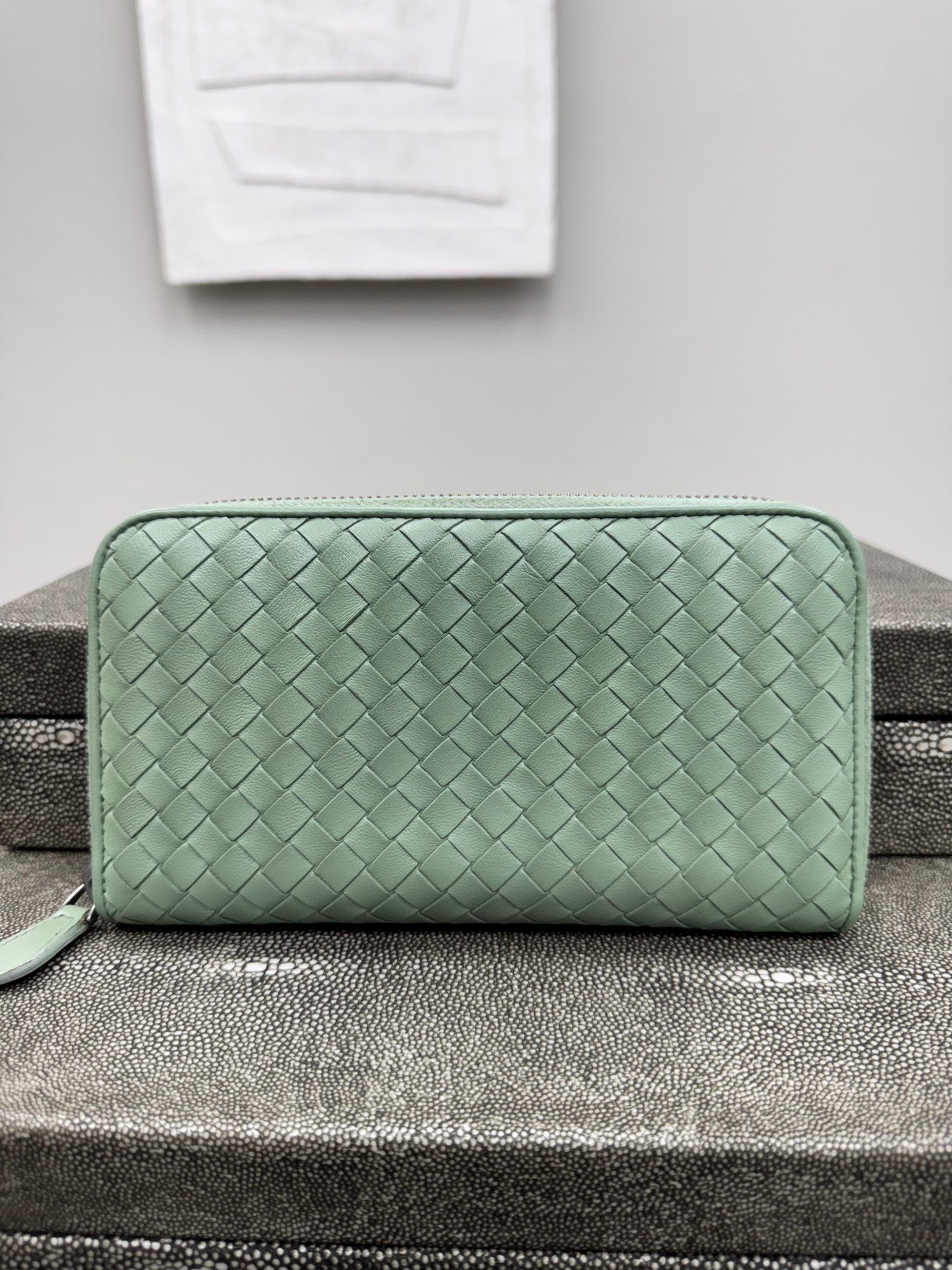 Bottega Veneta Mint Green Intrecciato Leather Long Zippy Wallet