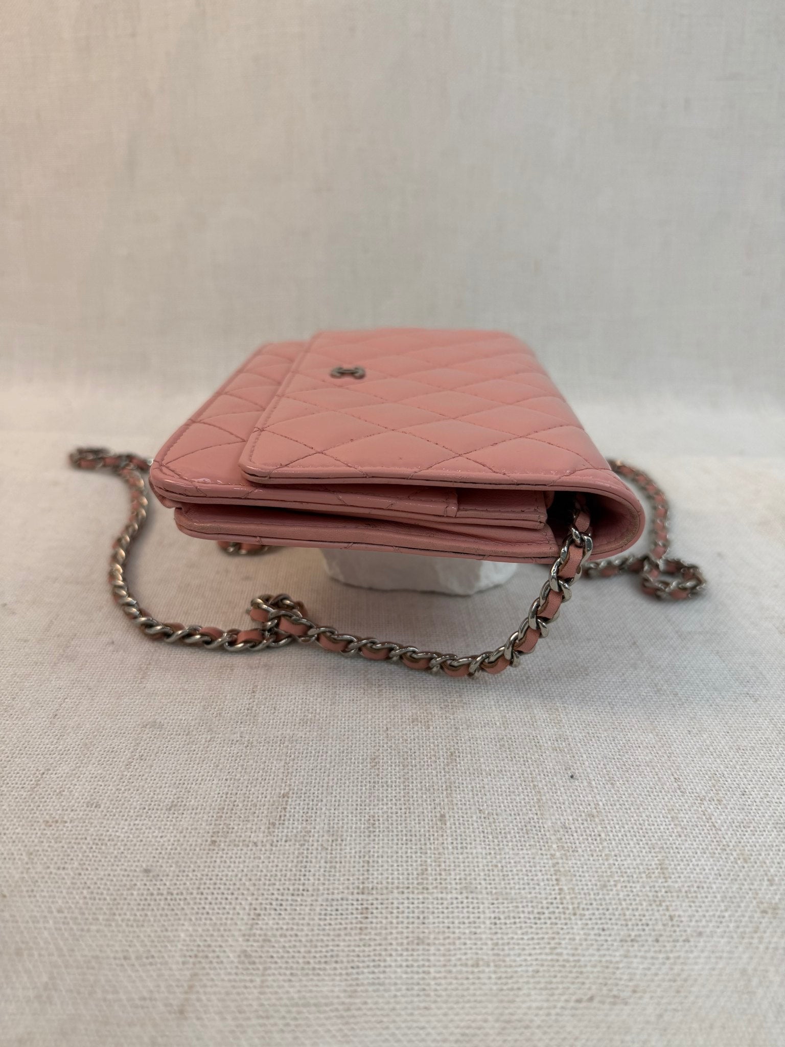Chanel Pink Patent Leather Wallet On Chain