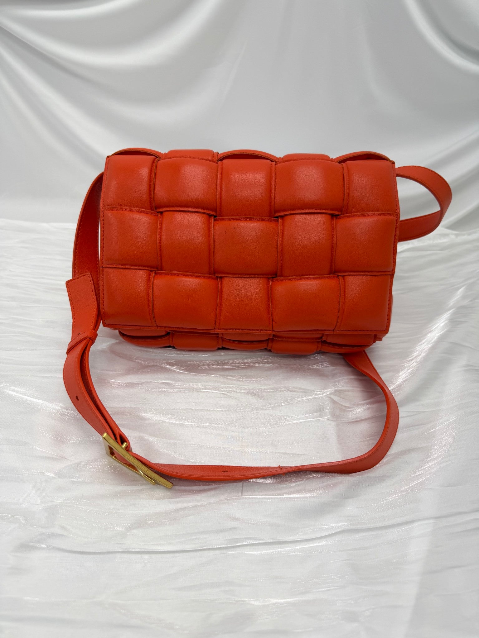 Bottega Veneta Orange Nappa Maxi Intreccio Padded Cassette Crossbody Bag