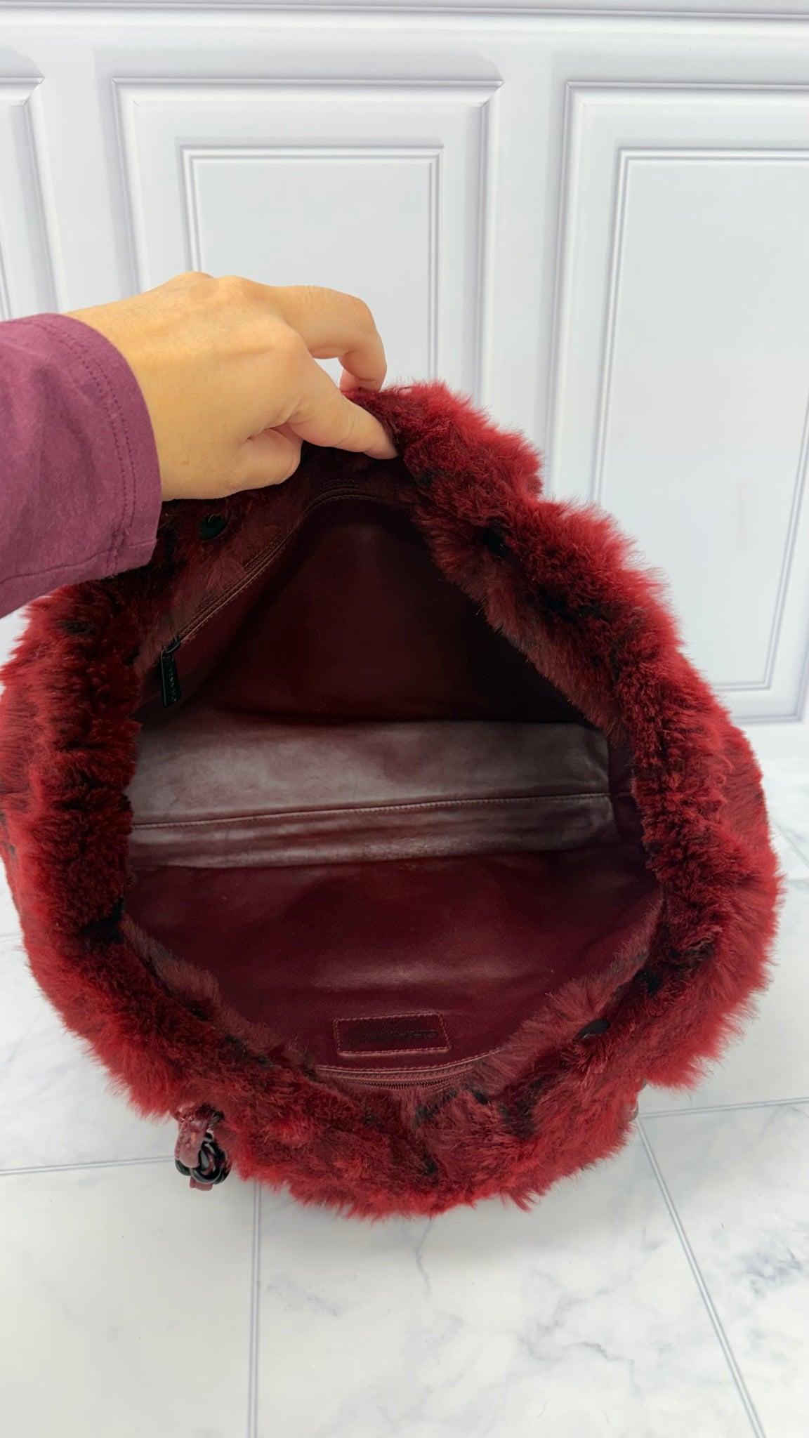 Chanel Wine Rabbit Fur Orylag Shoulder Bag