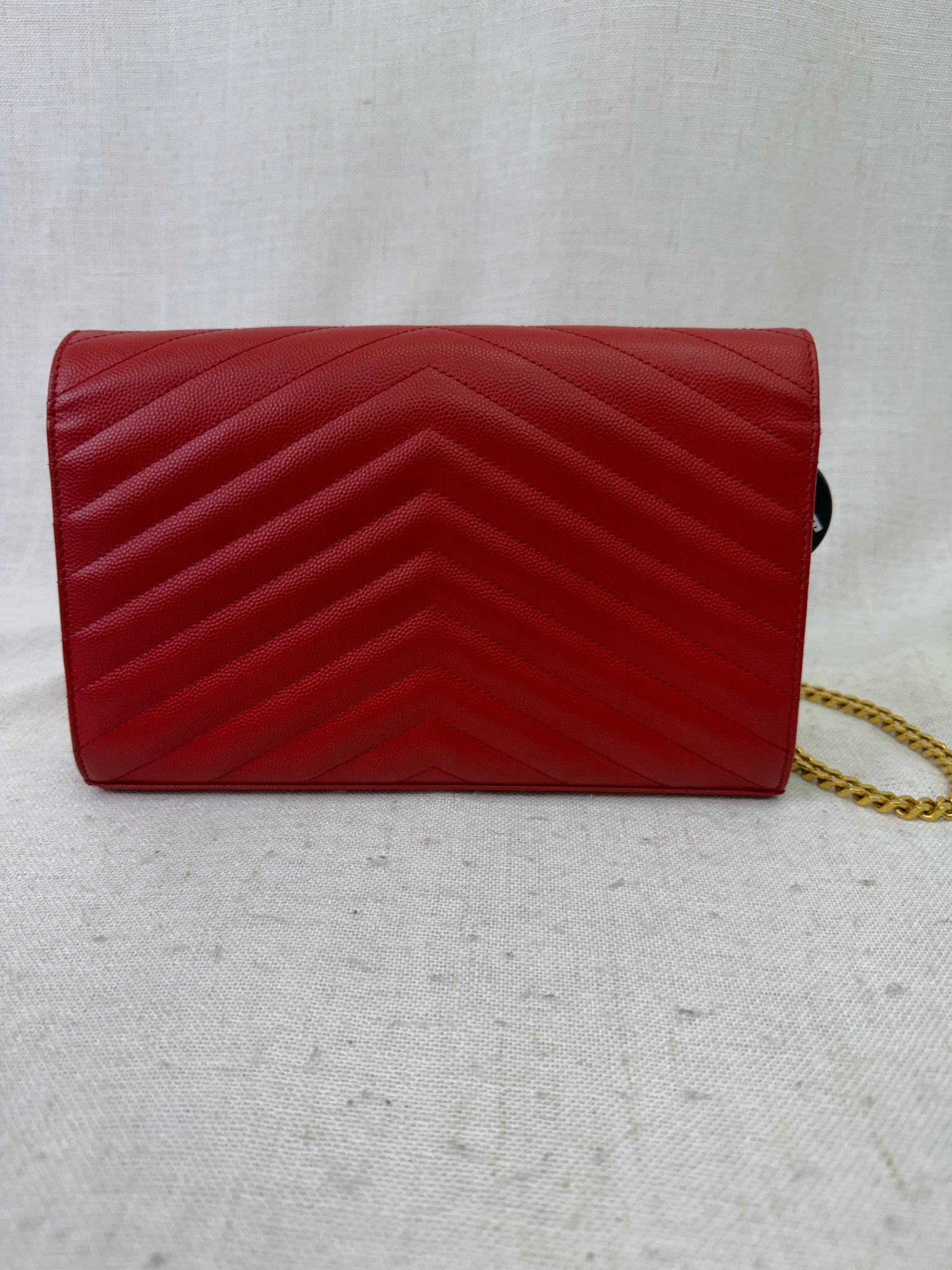 Saint Laurent YSL Red Pebbled Leather Envelope Wallet on a Chain