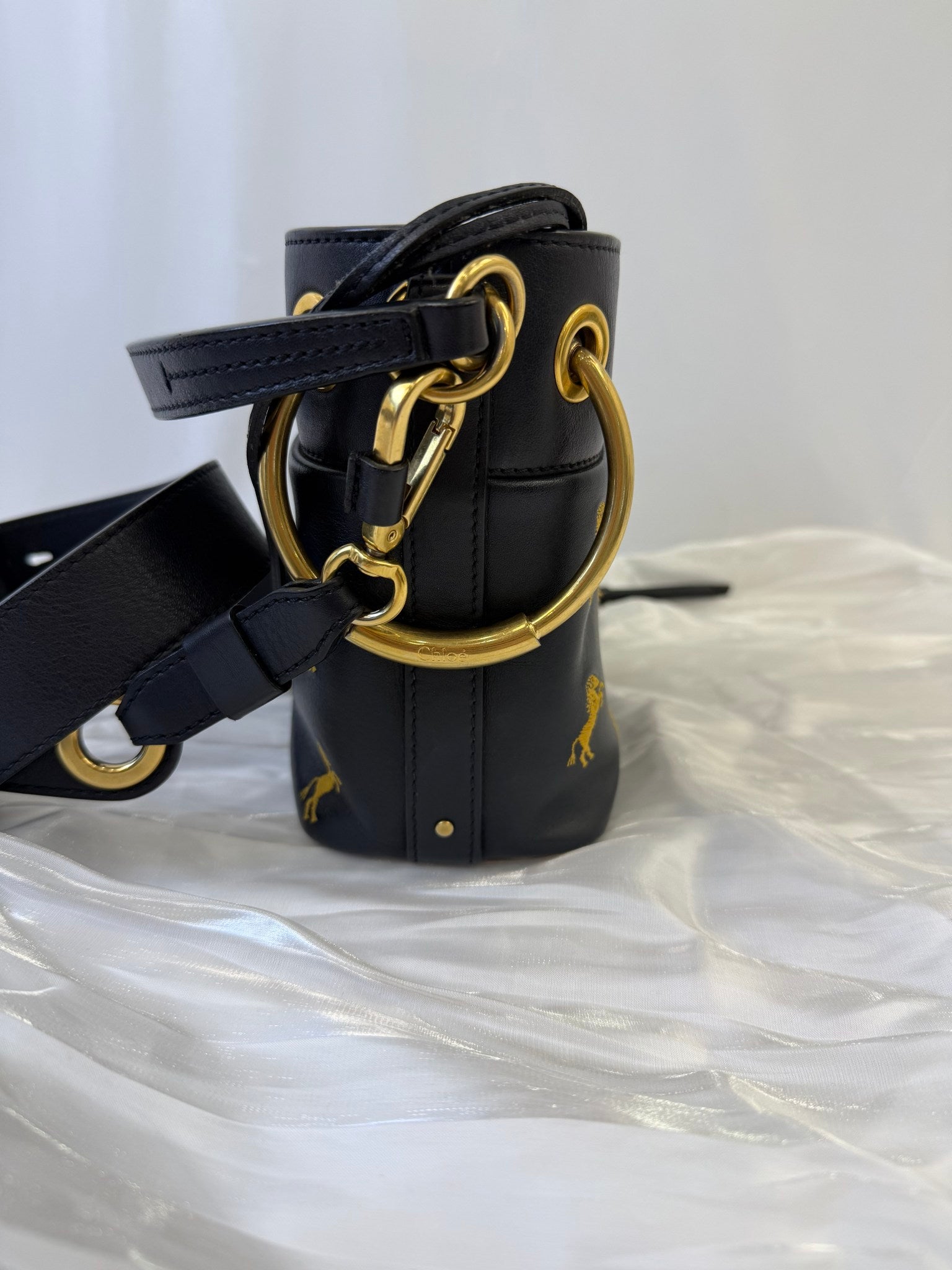 Chloe Navy Leather Mini Roy Bucket Bag