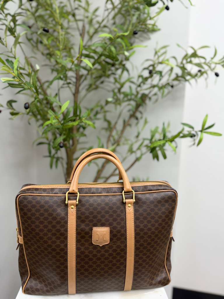 Celine Brown Coated Canvas Macadam Briefcase