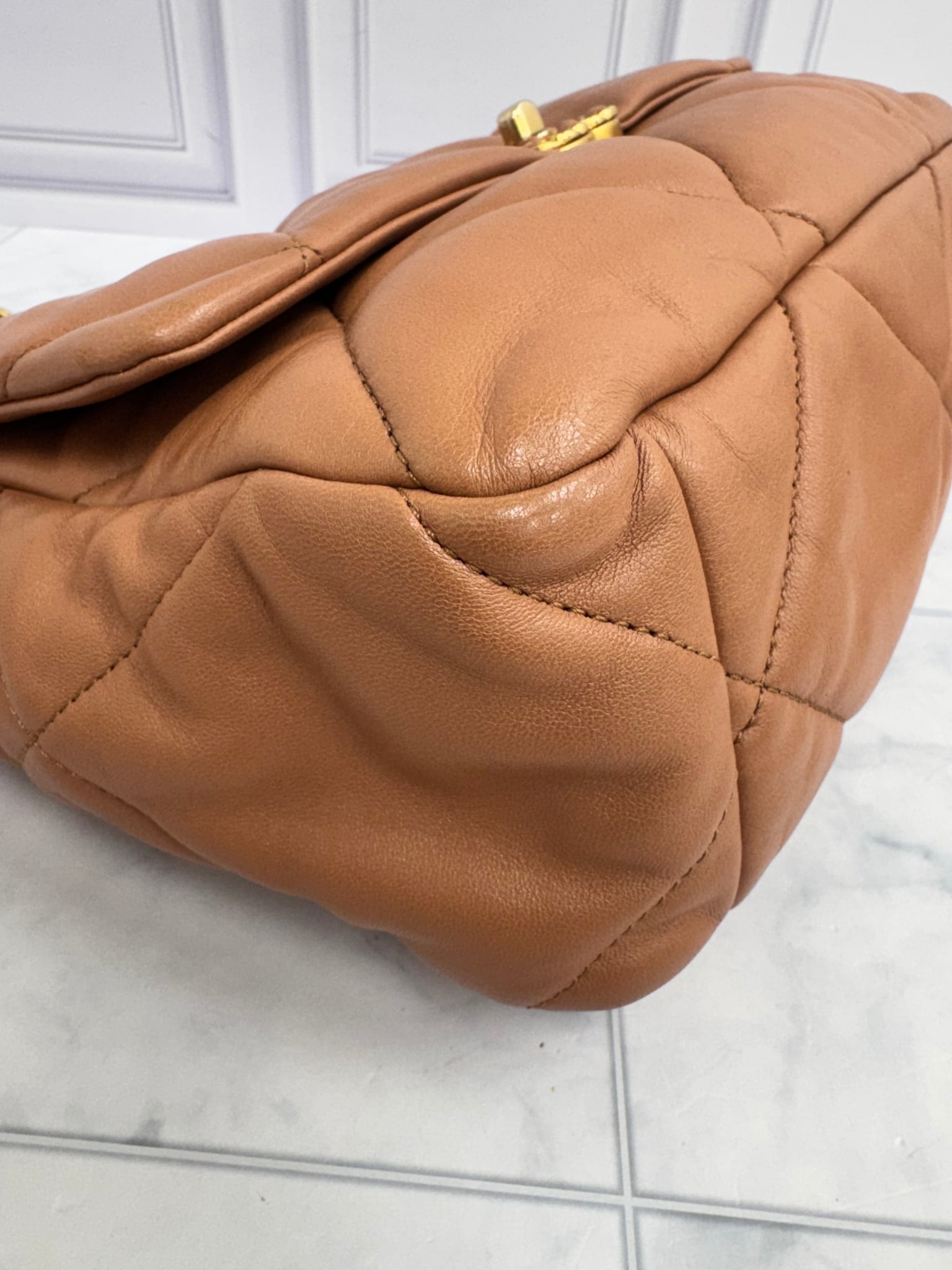 Chanel Camel Quilted Lambskin Chanel 19 Medium Flap Bag