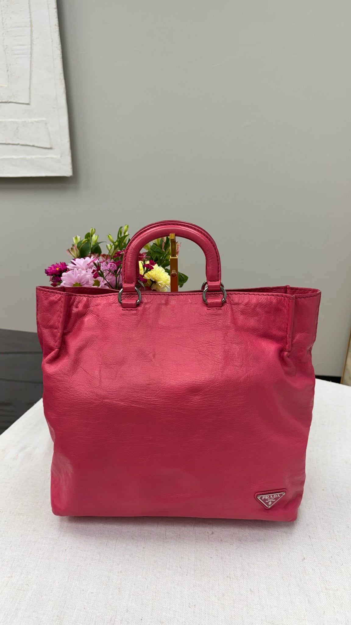 Prada Hot Pink Leather Tote Bag