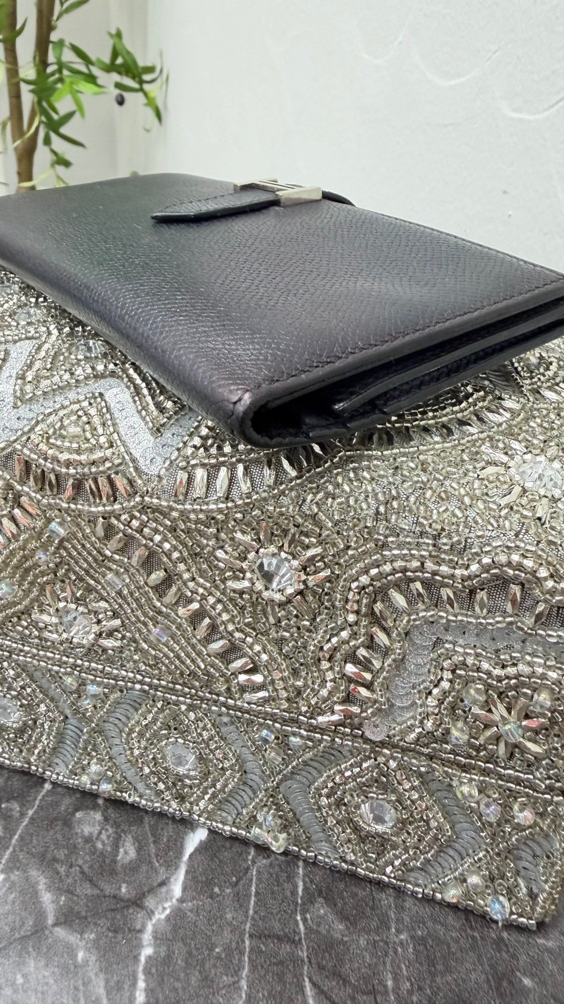 Hermes Black Epsom Leather Bearn Soufflét Long Wallet