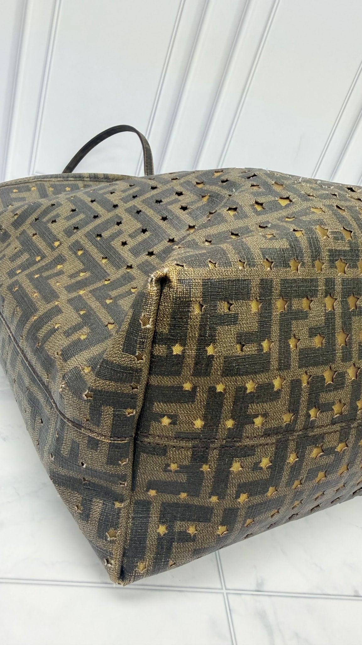 Fendi Brown Canvas Star Perforated Tote Bag