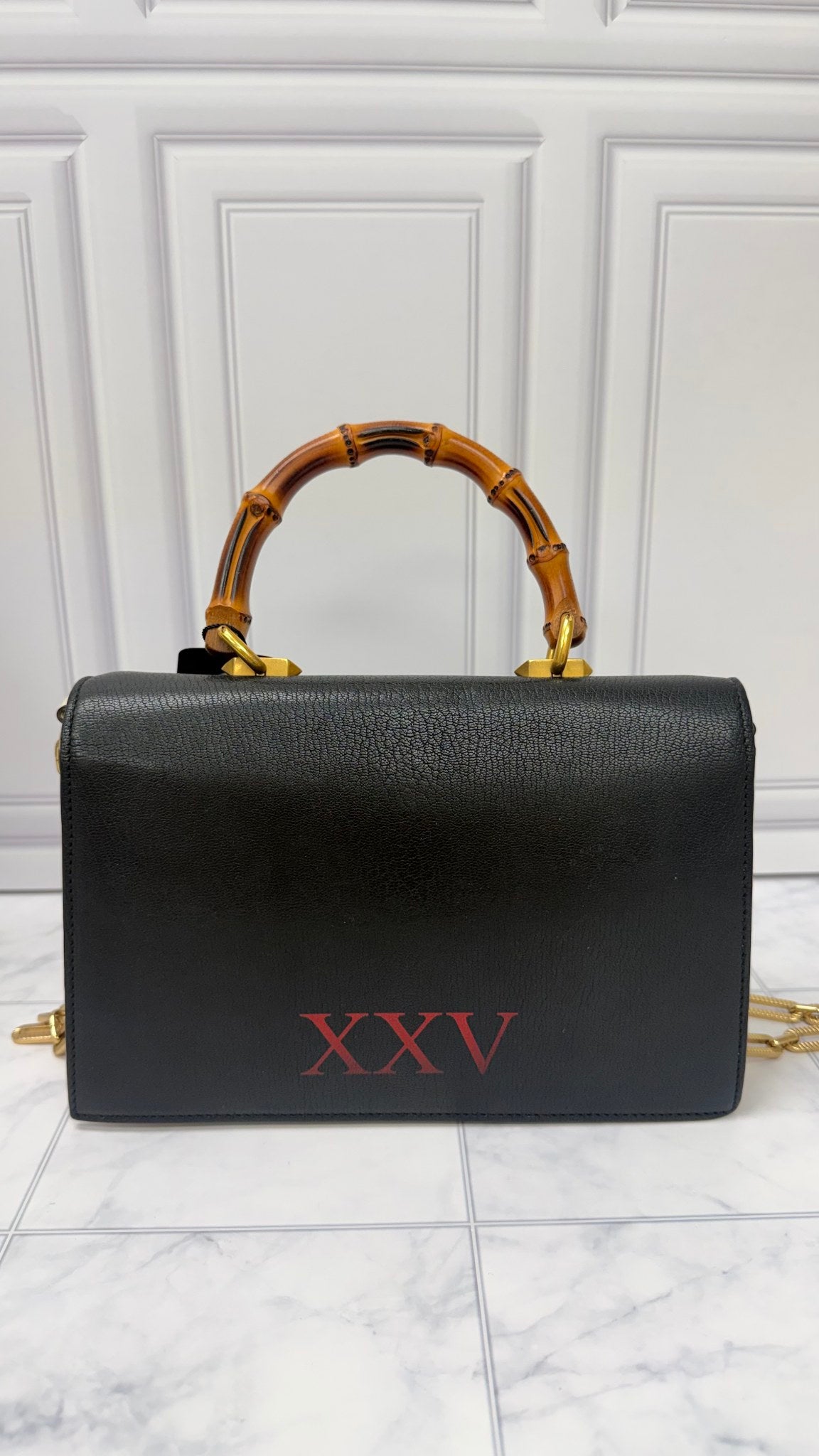 Gucci Black, Cream And Python Leather Ottilia Bamboo Top Handle
