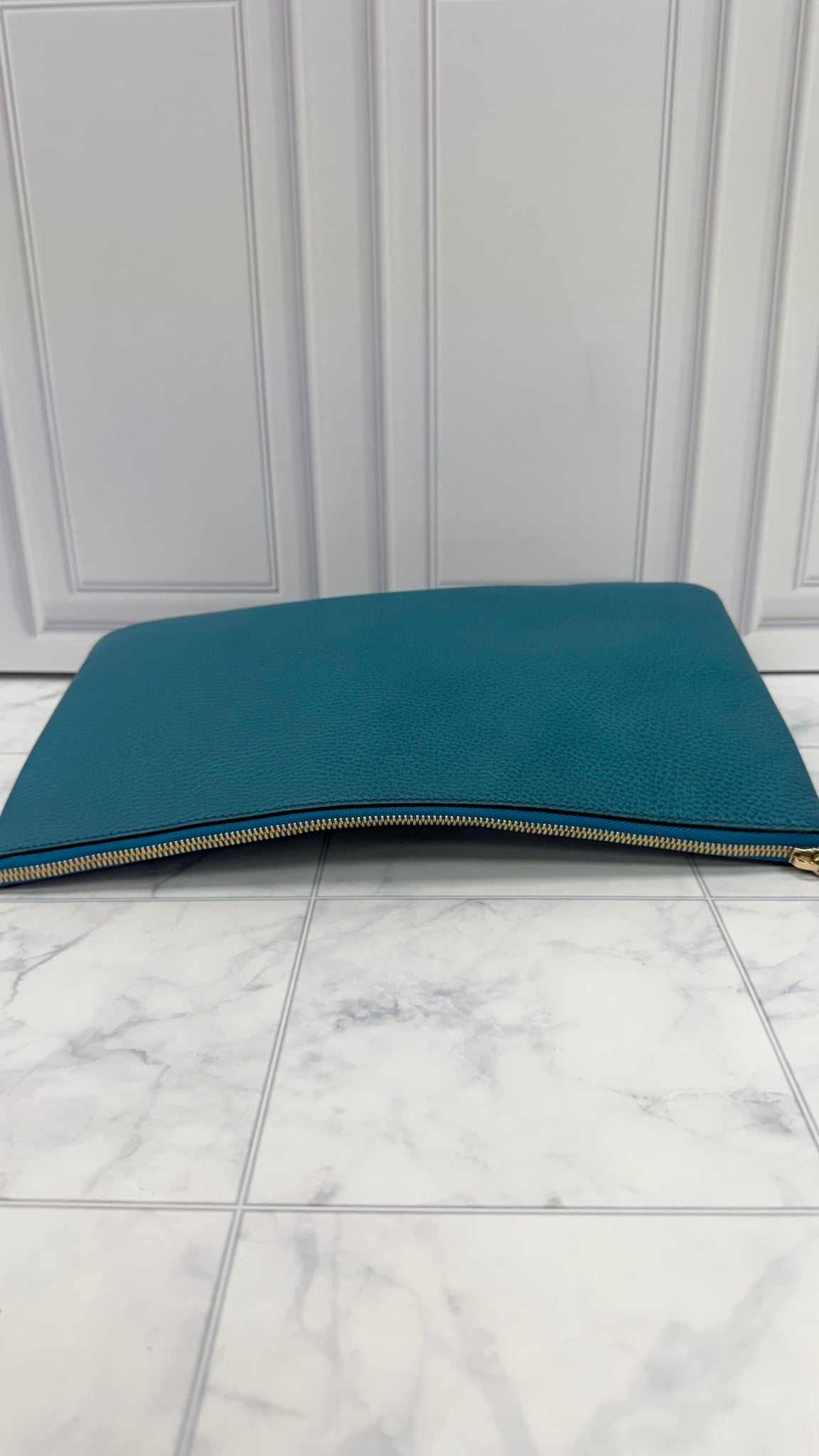 Gucci Teal Grained Leather Bamboo Clutch Pouch