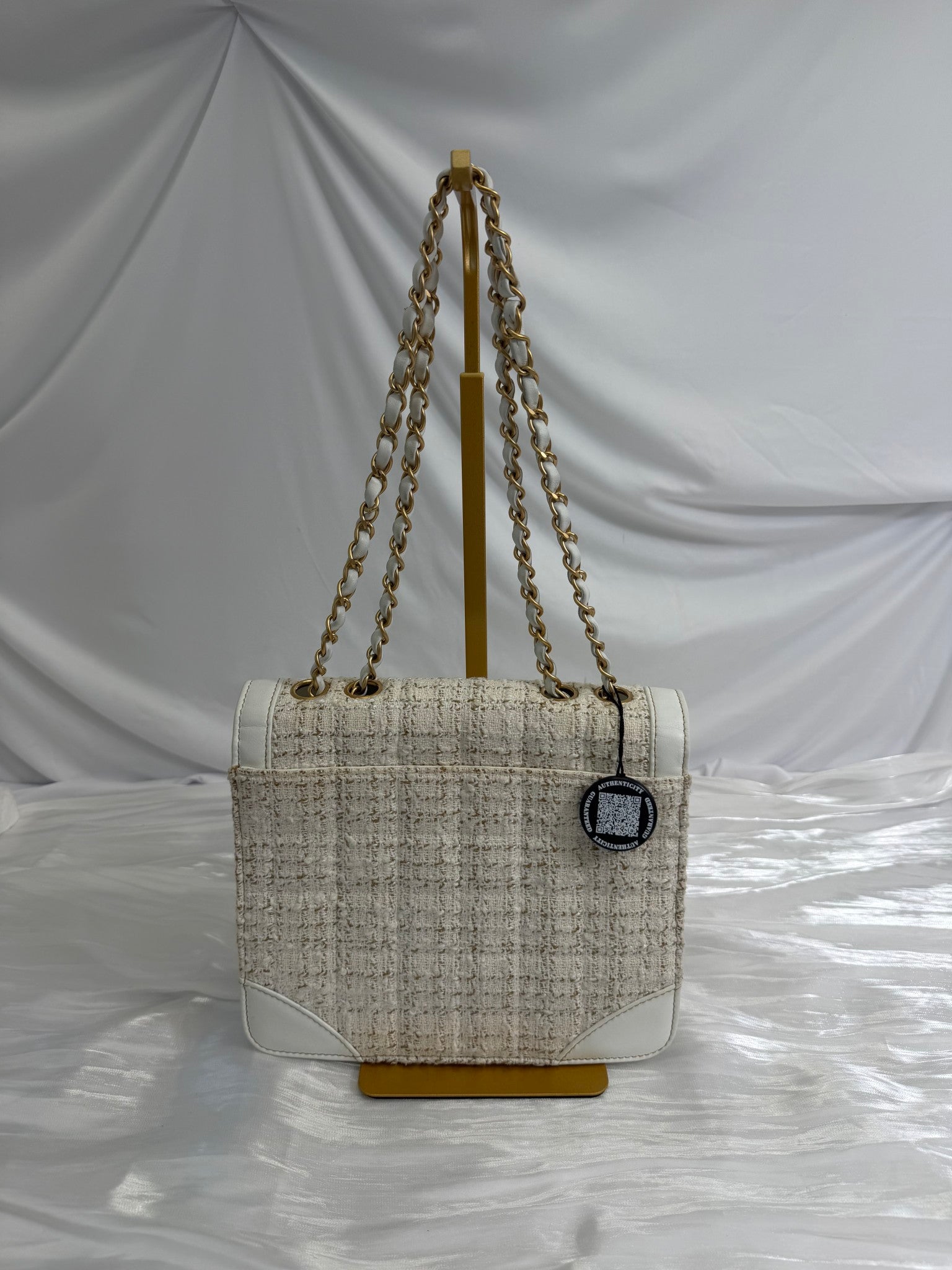 Chanel Ivory Tweed x White Leather Square Flap Bag