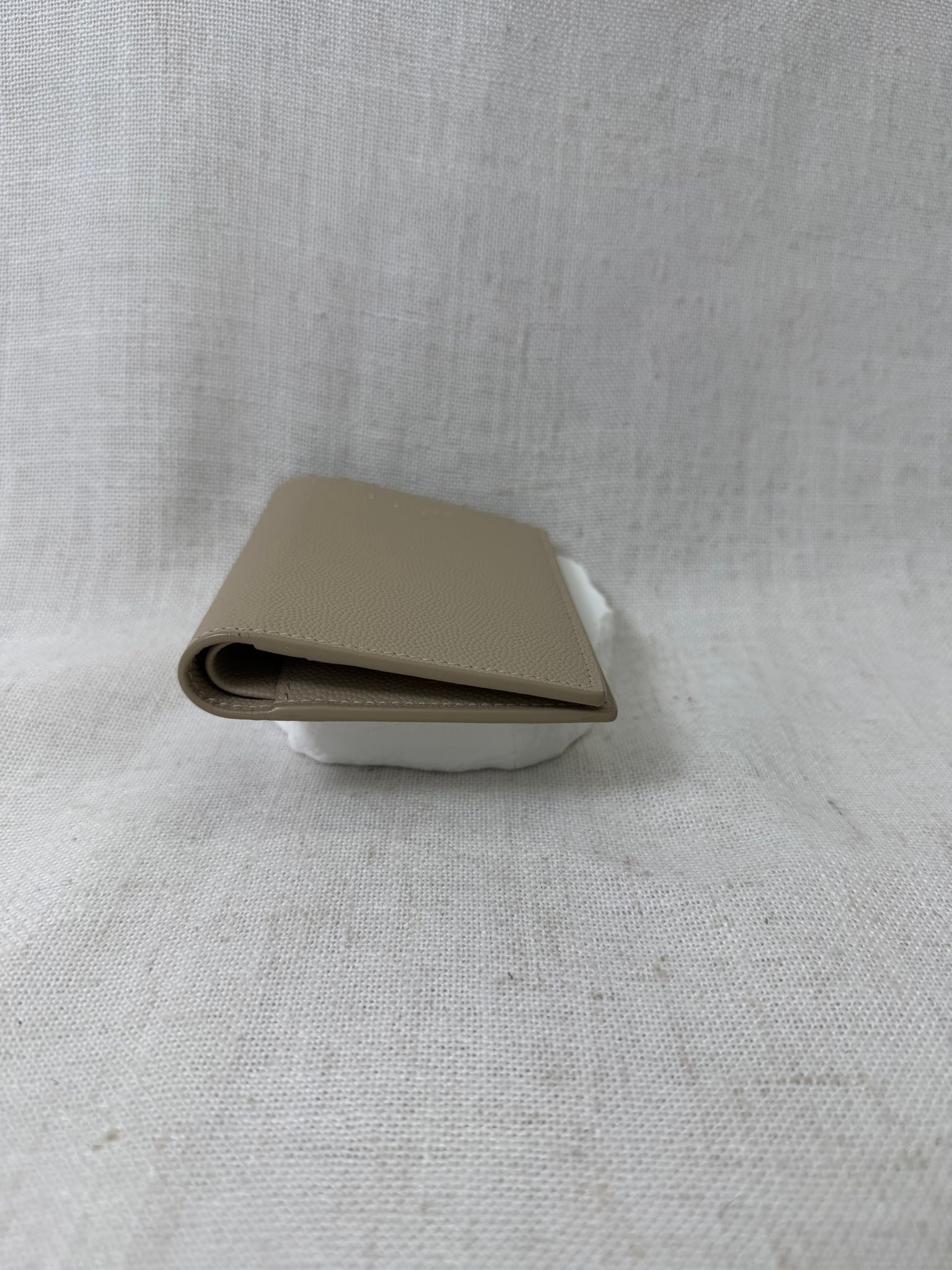 LIKE NEW - Saint Laurent Taupe Grained Leather Tiny Cassandre Wallet