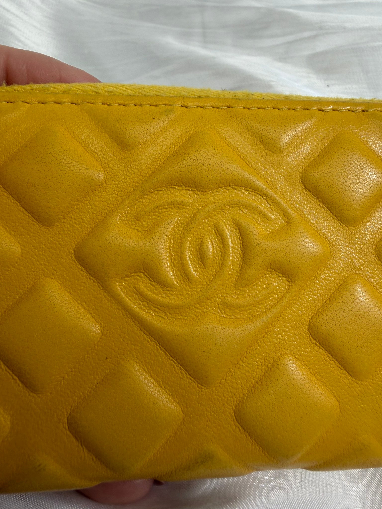 Chanel Yellow Calfskin Coco Mark Diamond Zippy Coin Case