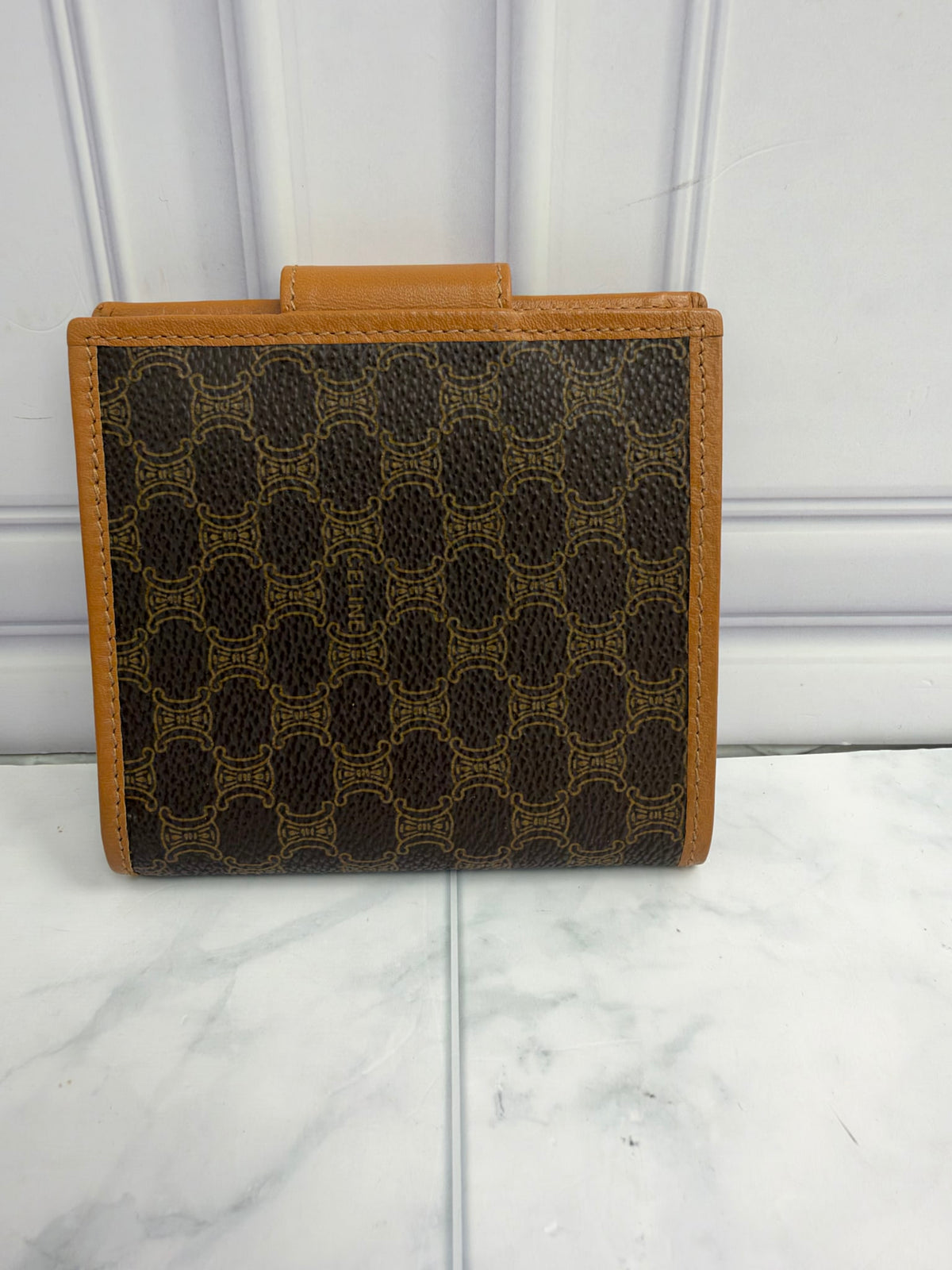 Celine Brown Macadam Coated Canvas Compact Wallet