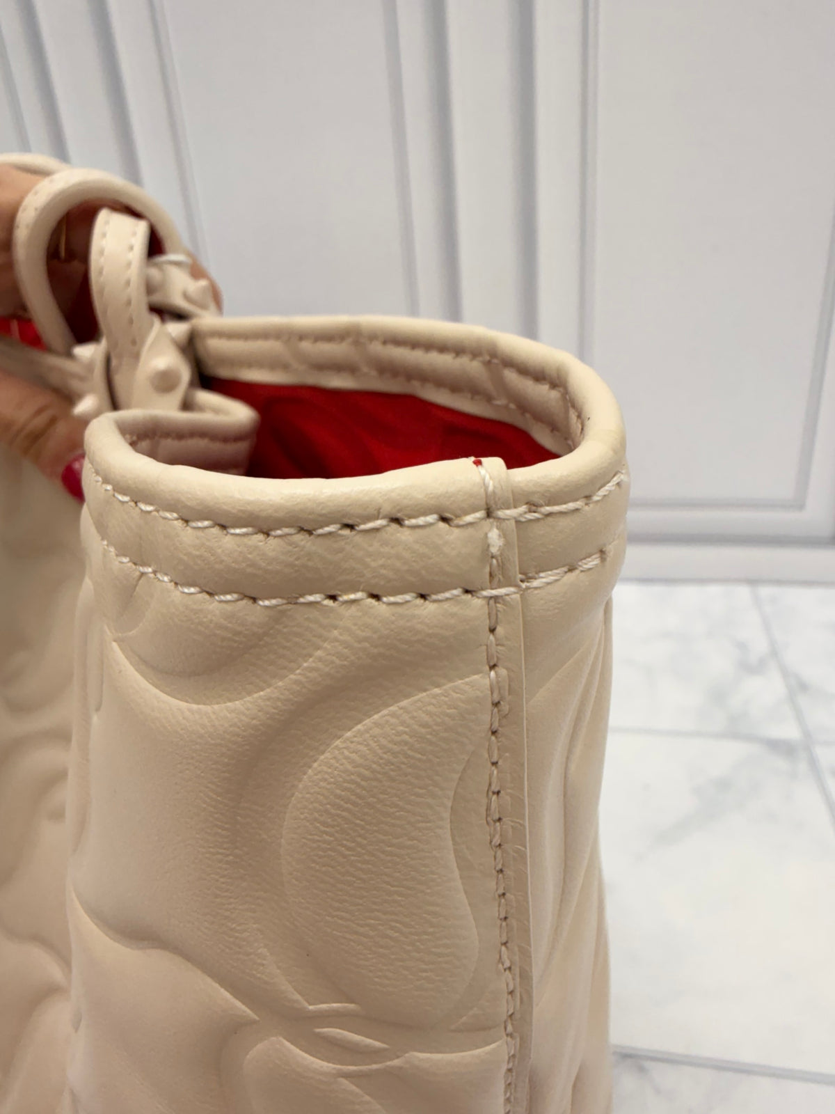 LIKE NEW - Christian Louboutin Beige Nappa Embossed Cabata Tote W/ Matching Pouch